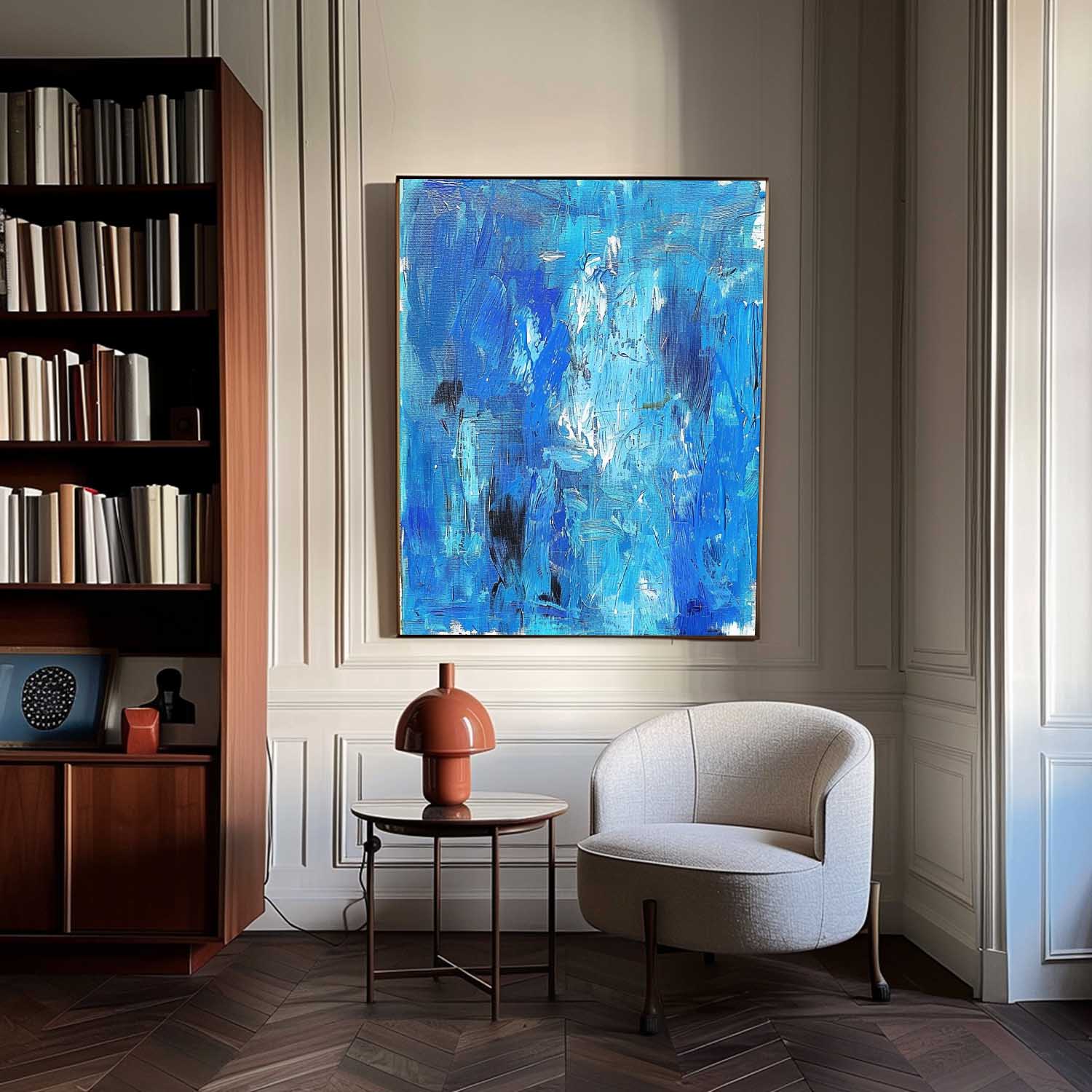 Large Blue Abstract Art Canvas for Sale Blue Textured Painting Blue Wall Decoration Hanging Painting