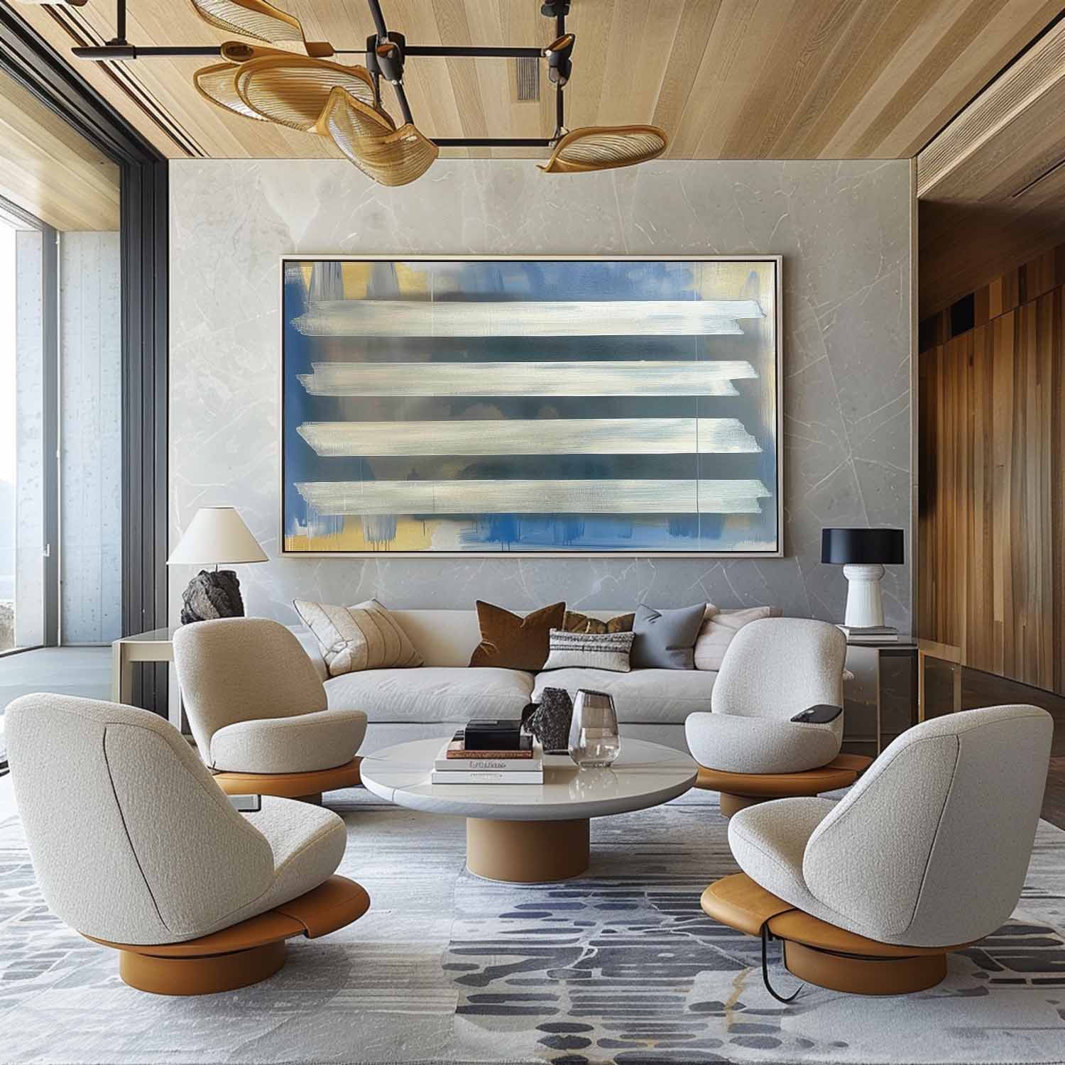 Large Silver and Blue Abstract Art Modern Silver and Blue Abstract Canvas Wall Decor Hanging Painting
