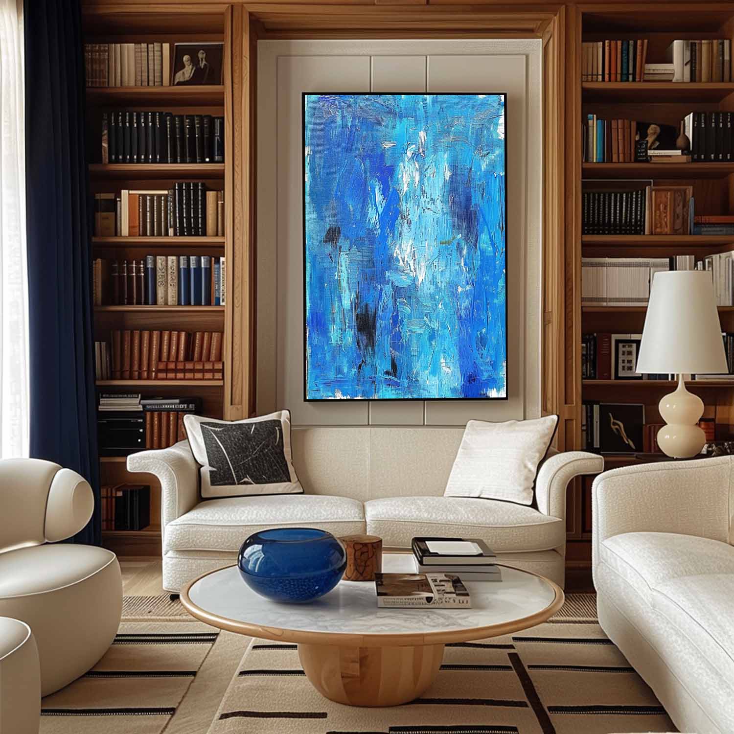 Large Blue Abstract Art Canvas for Sale Blue Textured Painting Blue Wall Decoration Hanging Painting