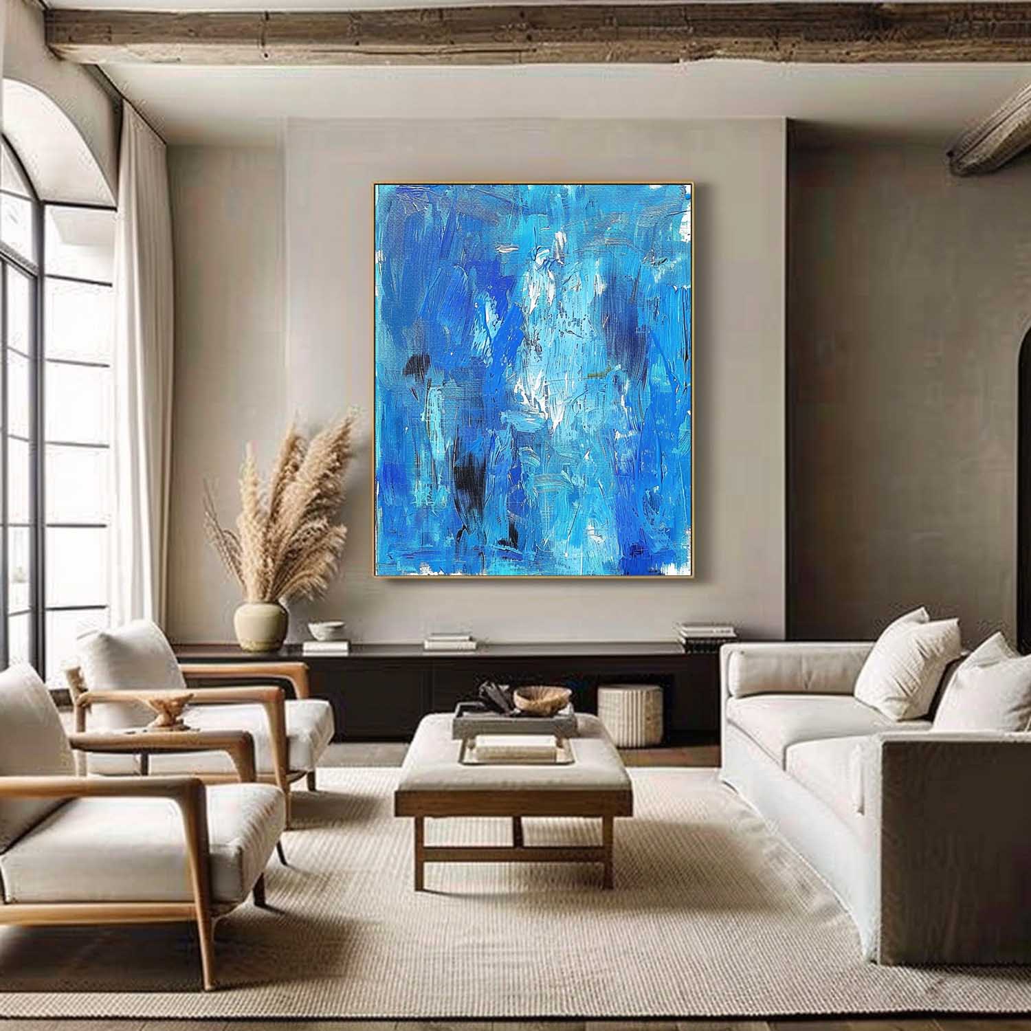 Large Blue Abstract Art Canvas for Sale Blue Textured Painting Blue Wall Decoration Hanging Painting