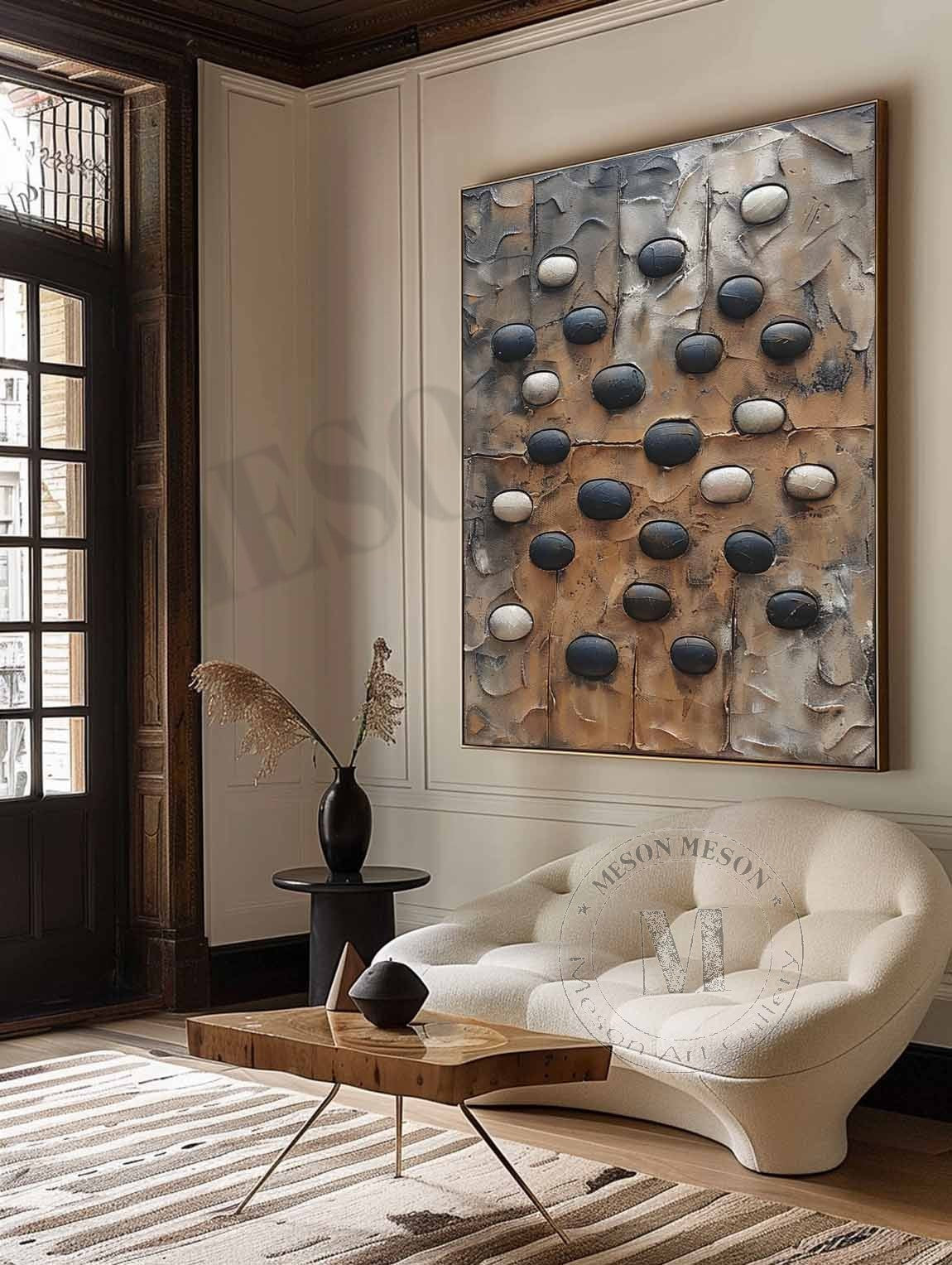 Large 3D Wabi Sabi Abstract Art Black and White Abstract Art for Sale Black and White Canvas Wall Art