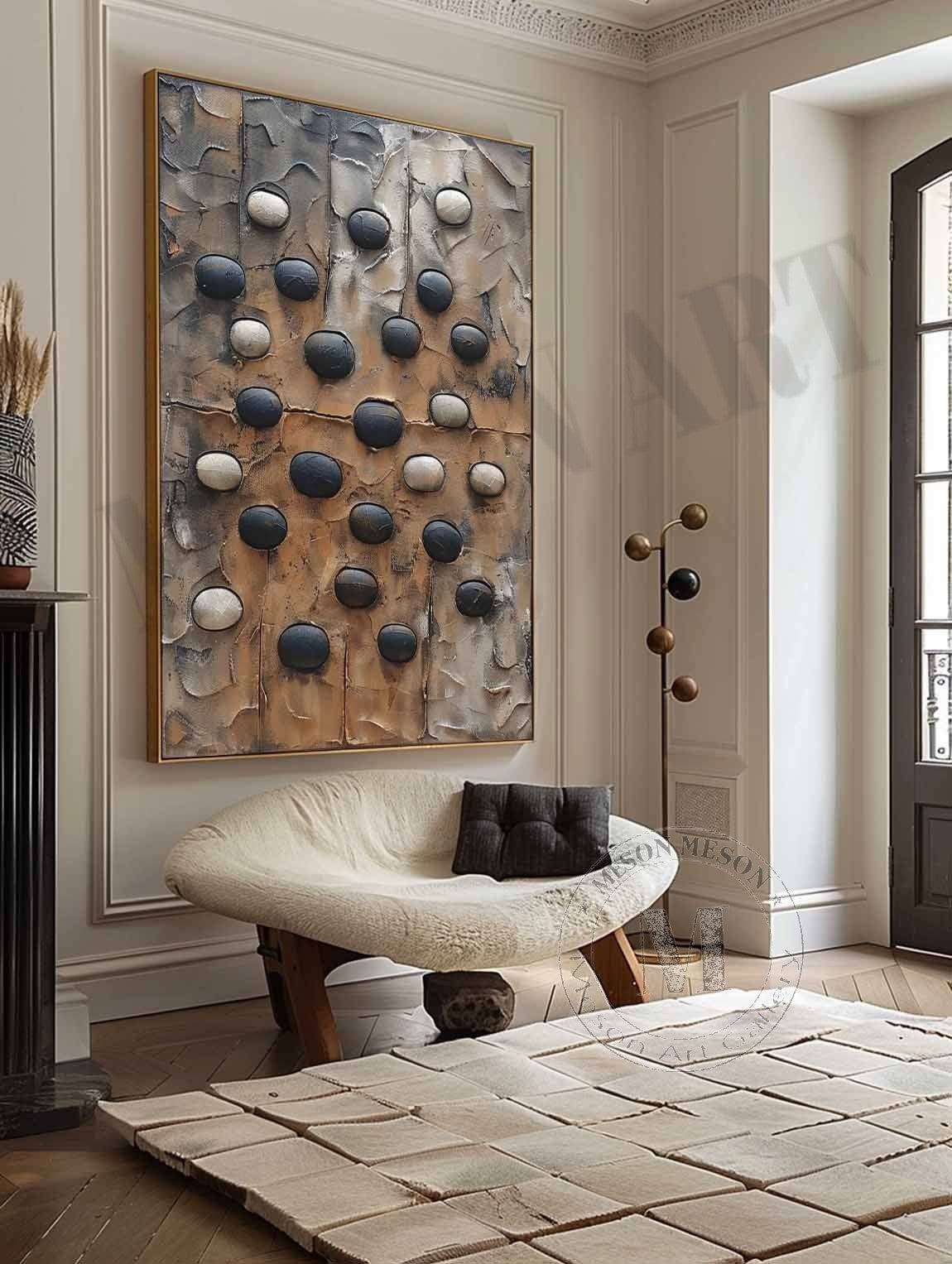 Large 3D Wabi Sabi Abstract Art Black and White Abstract Art for Sale Black and White Canvas Wall Art