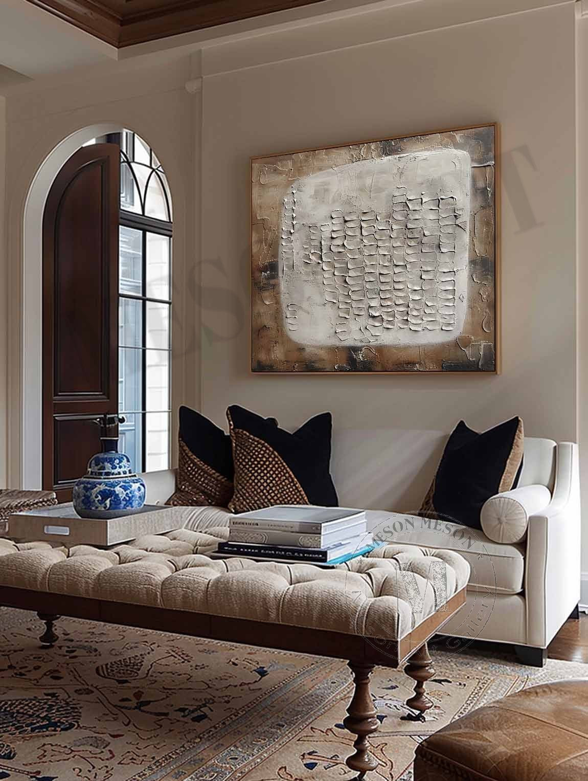 3D Brown and White Abstract Art Brown and White Minimalist Textured Painting Wabi-Sabi Wall Art