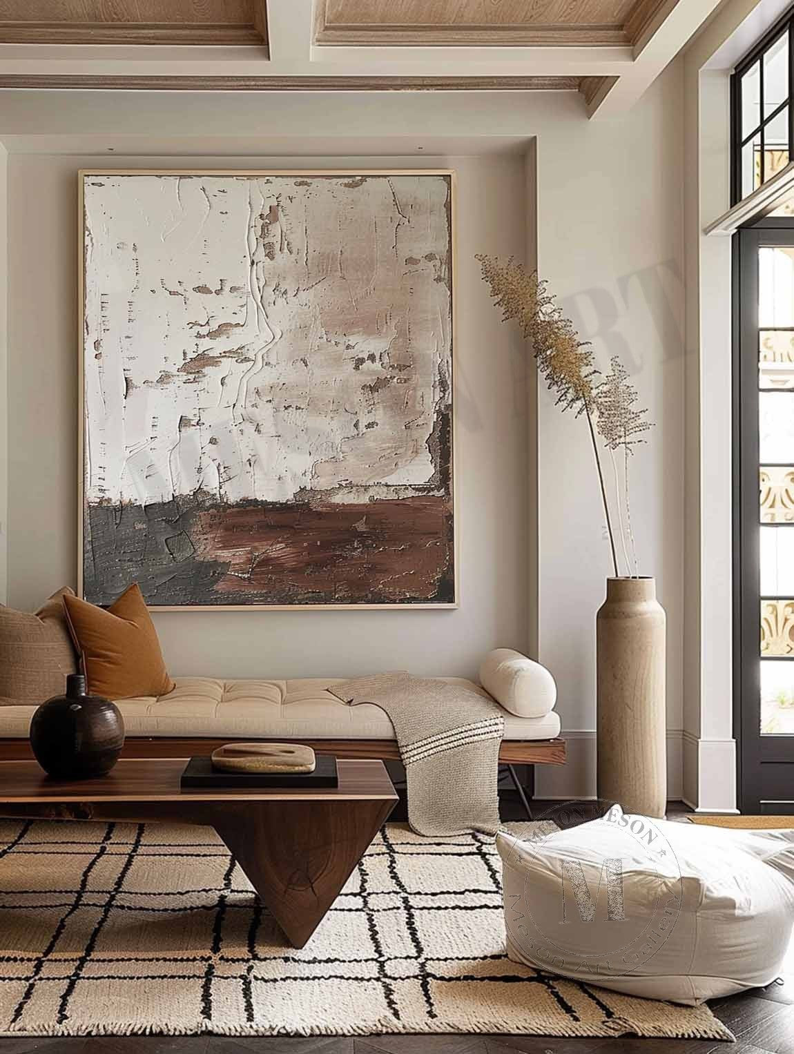Large Gray and Brown Abstract Canvas Art Wabi-Sabi Wall Art Gray and Brown Abstract Oil Painting