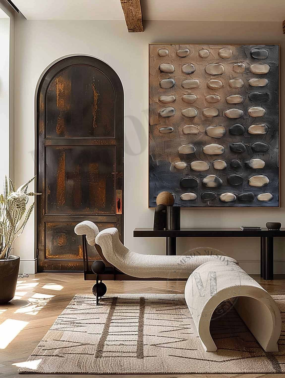 Large 3D Beige and Blue Textured Painting Wabi-sabi Art Beige and Blue Abstract Wall Art