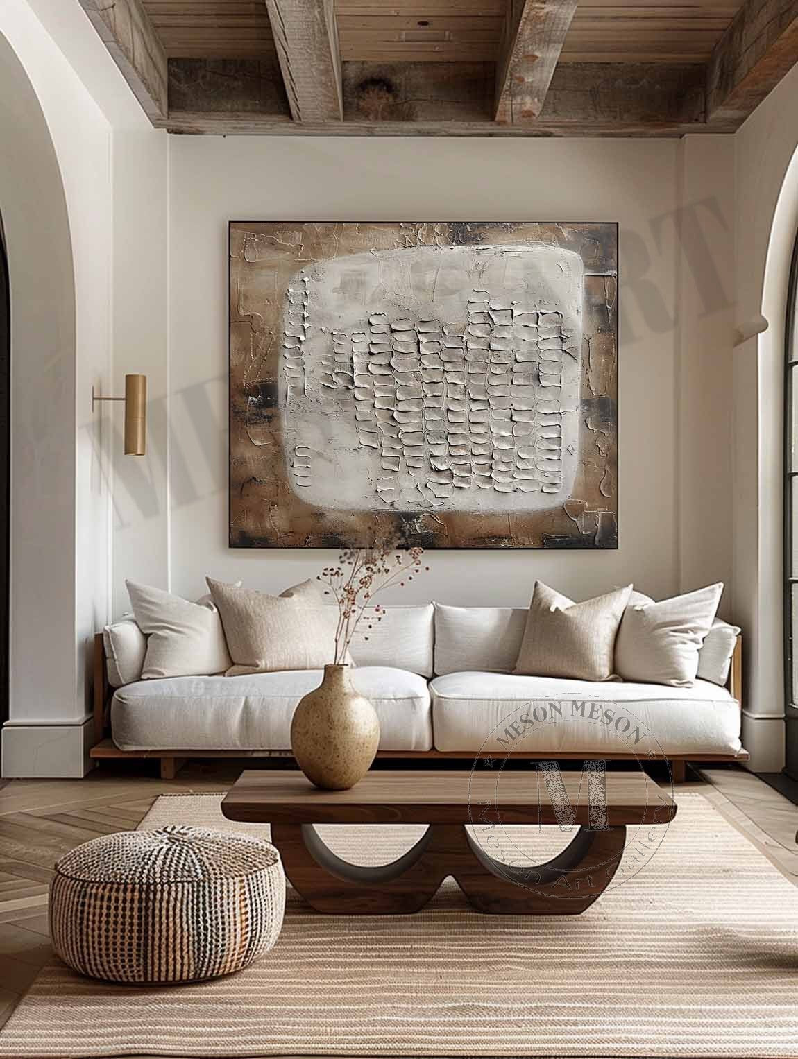 3D Brown and White Abstract Art Brown and White Minimalist Textured Painting Wabi-Sabi Wall Art