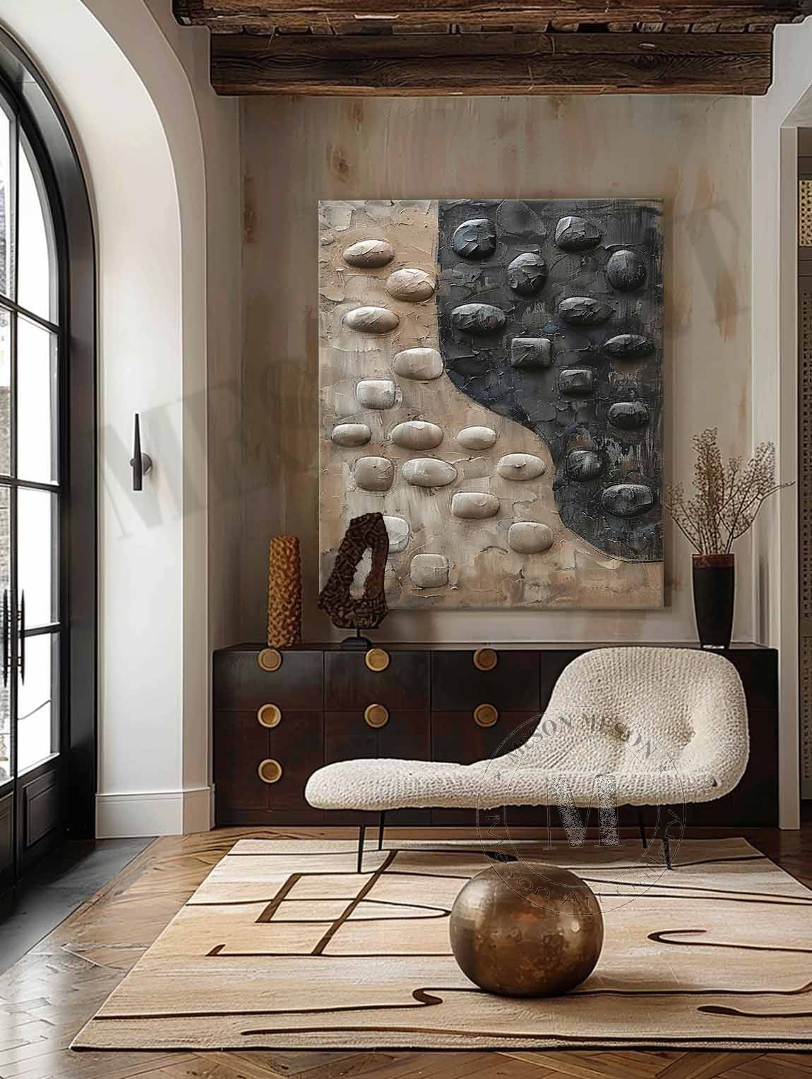 Large 3D Black and White Textured Painting Wabi-Sabi Art Black and White Abstract Wall Art