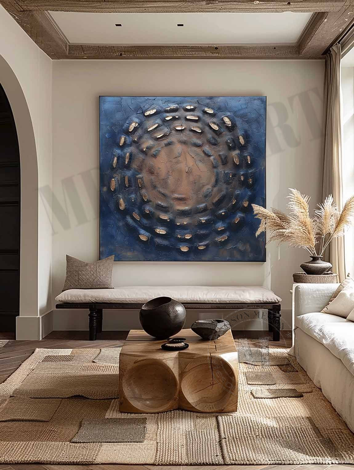 Large 3D Blue Abstract Canvas Art for Sale Wabi Sabi Abstract Art Blue Canvas Wall Painting