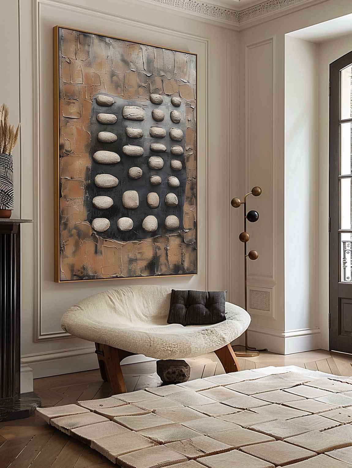Large 3D Green and Grey Textured Painting Wabi-Sabi Art Green and Grey Abstract Wall Art