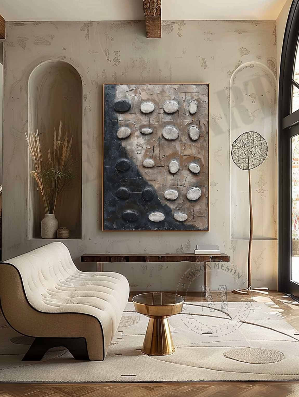 Large 3D Black and White Textured Painting Wabi Sabi Art Black and White Abstract Art for Sale