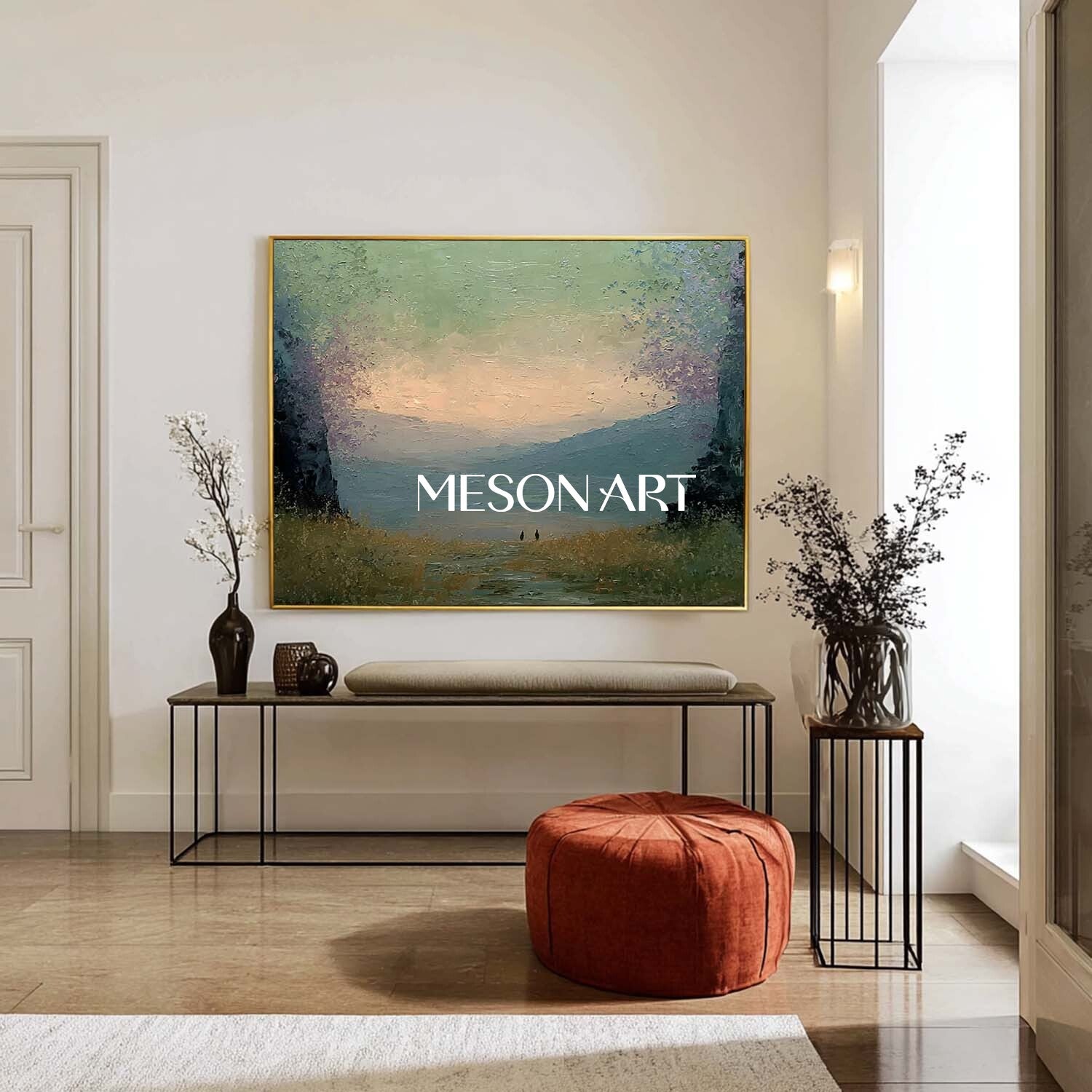 Large Nature Wall Decor – Textured Impasto Landscape Sunset Wall Art