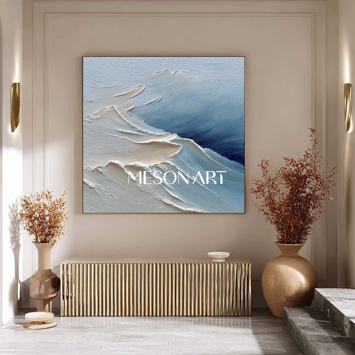 3D Large Fireplace Abstract Snow Mountain Canvas Wall Art for Sale