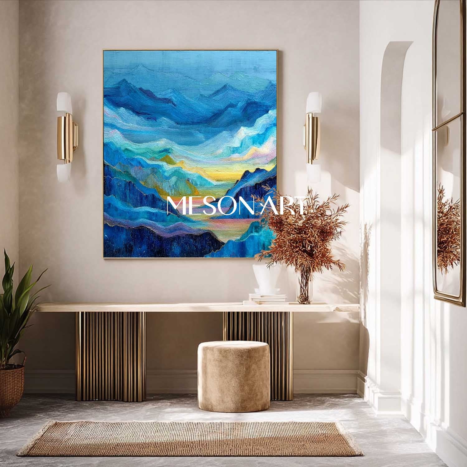 Misty Blue Mountain Canvas - Abstract Textured Landscape Art