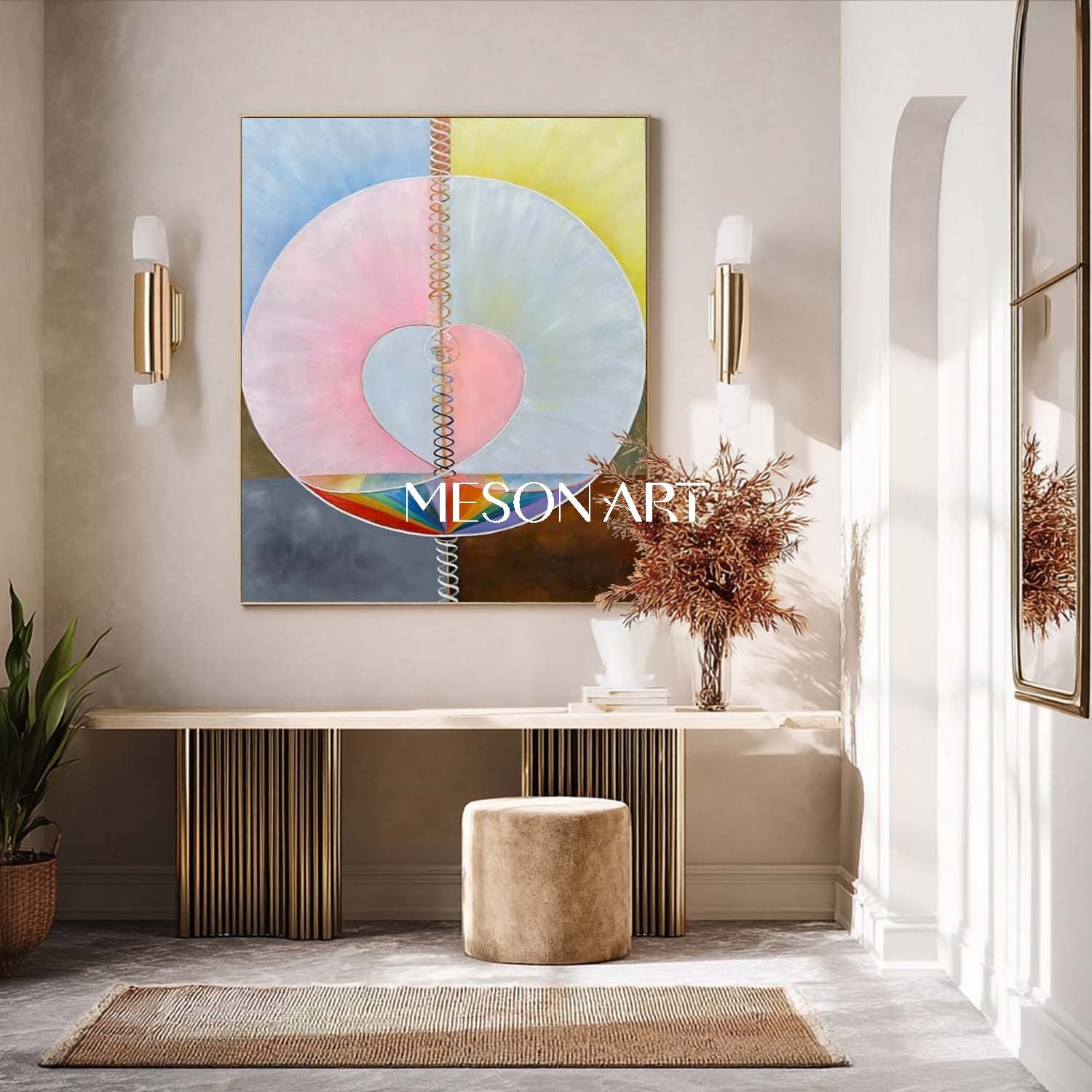 Hand-Painted Dreamy Abstract Oil Painting - Soft Pastel Geometric Wall Art