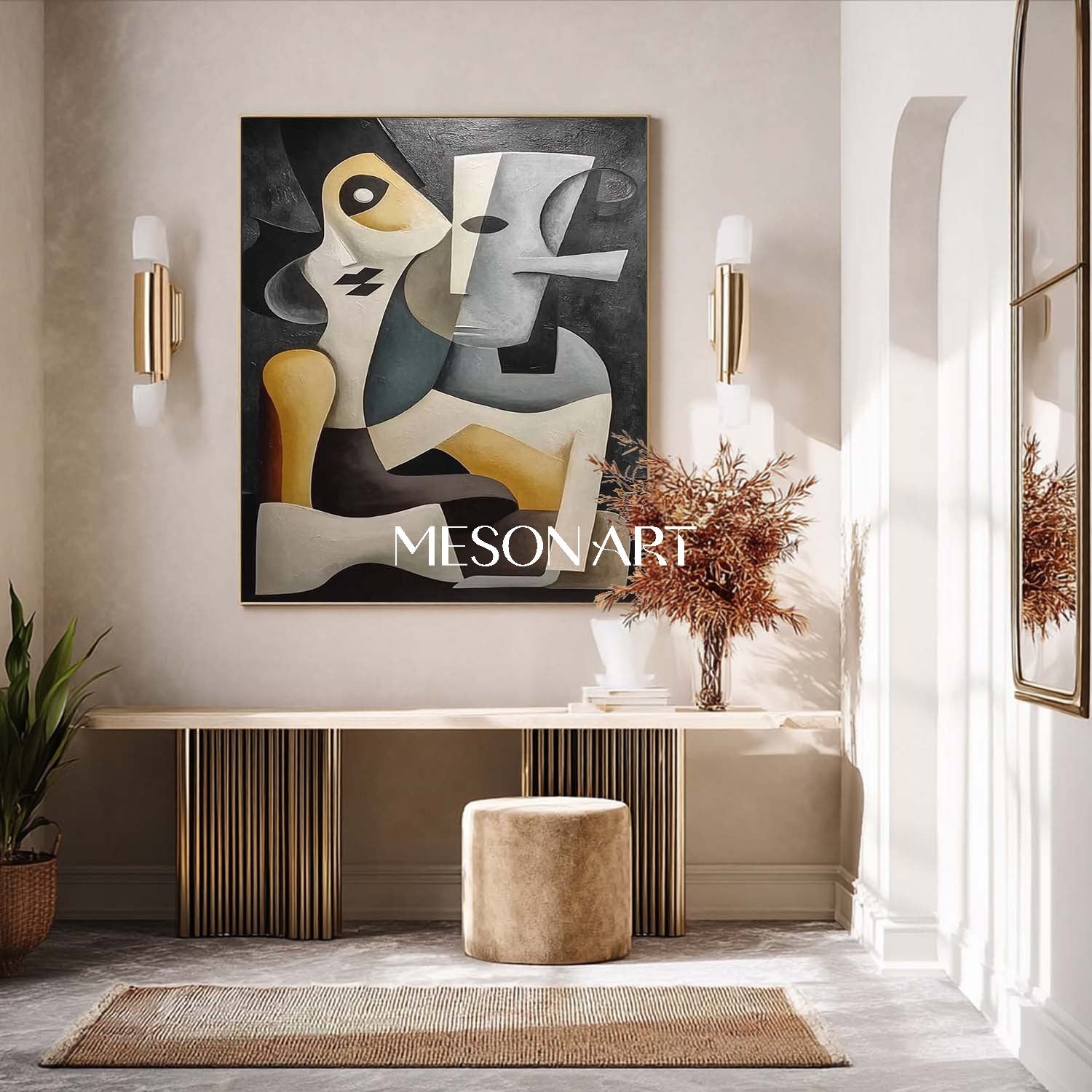 Surreal Abstract Painting Picasso Style Wall Decor Original Cubist Art