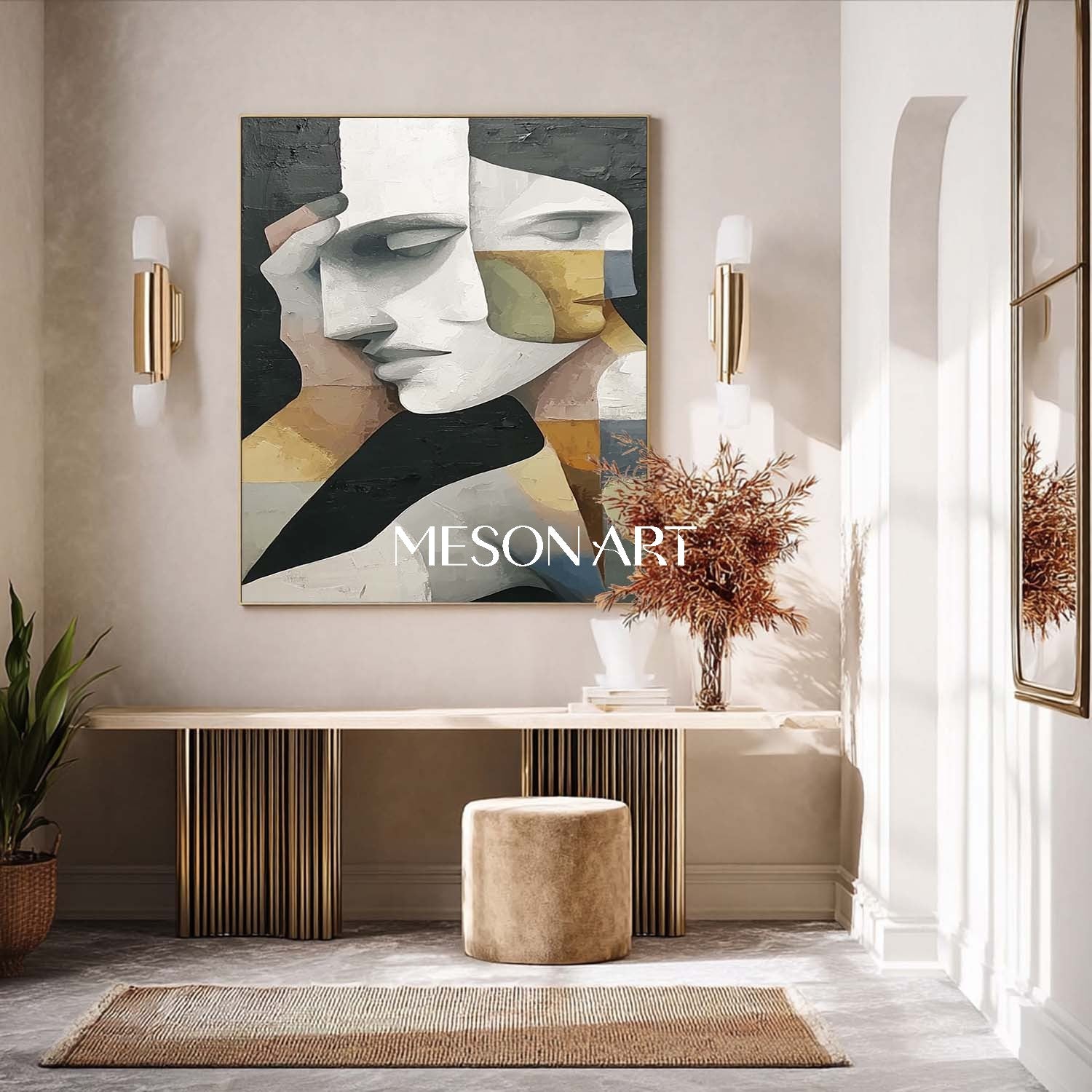 Shop Original Vertical Picasso Portrait Black Gold Abstract Cubism Art