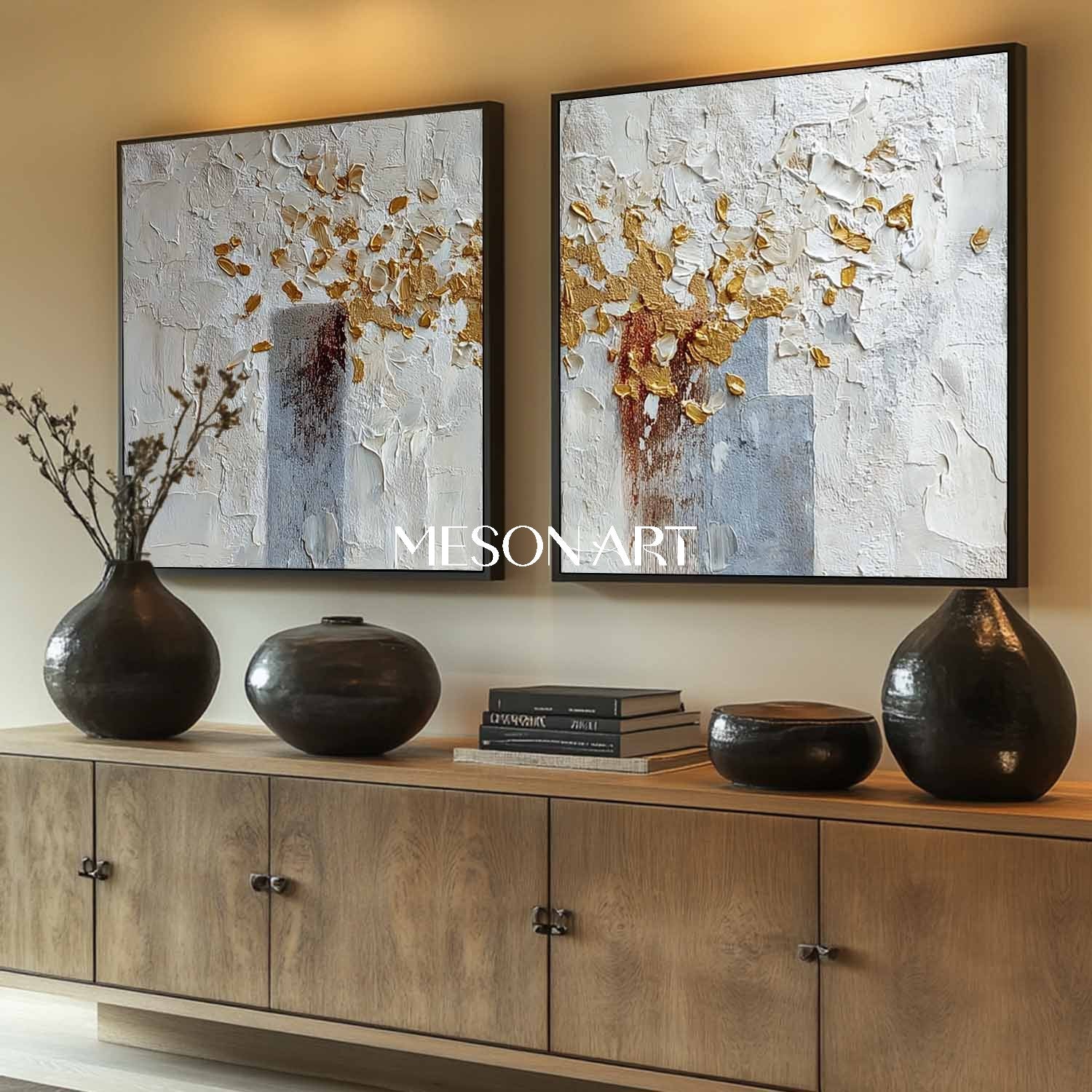 Buy Diptych Abstract Oil Painting Impasto Wall Art Entryway 24x20