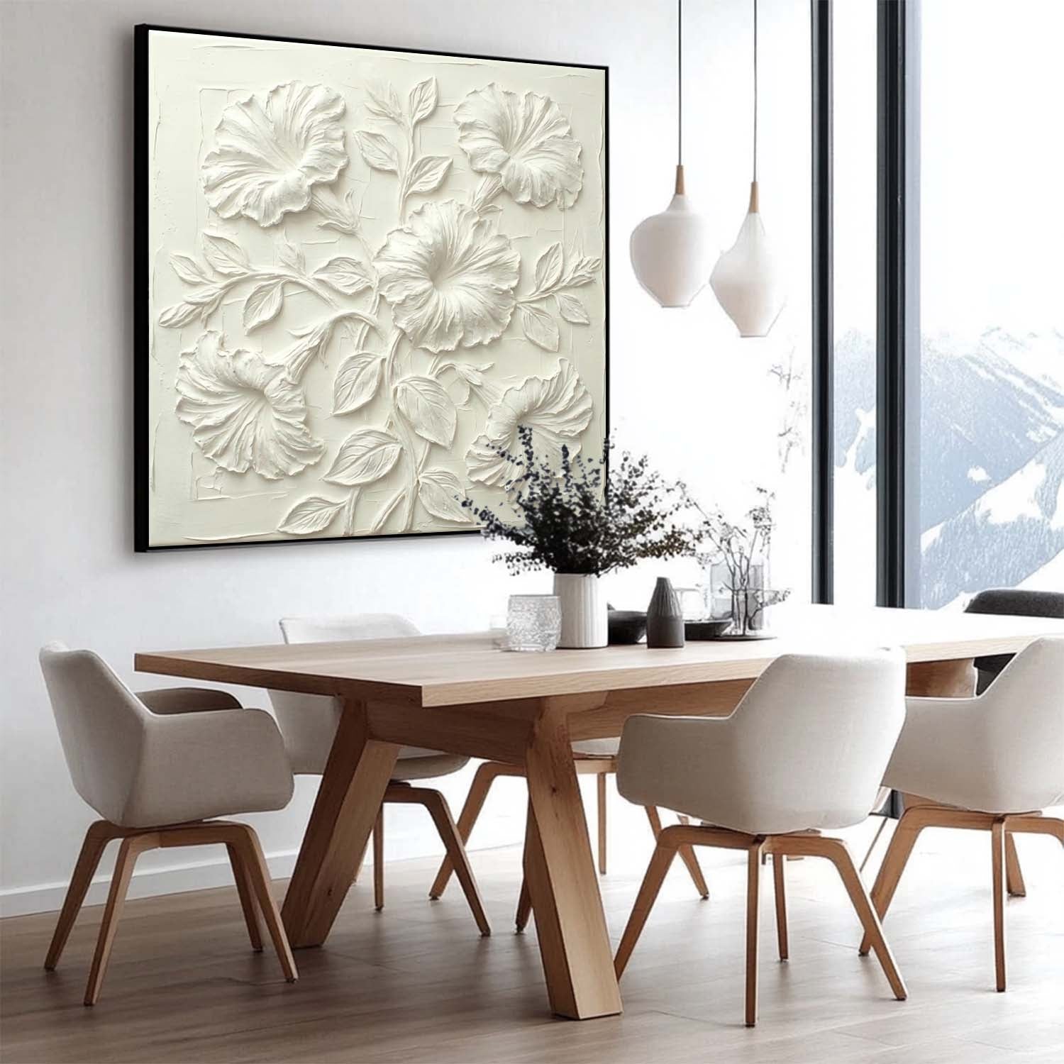 Gold Framed 3D White Petunia Art | Textured Trumpet Flower Decor