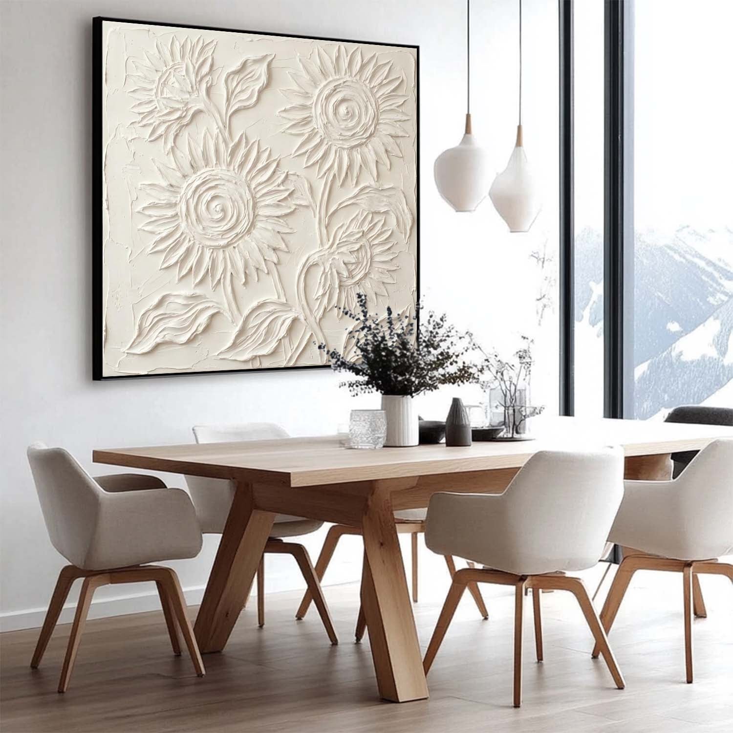 Square Framed 3D White Sunflower Art Flower Textured Wall Decor