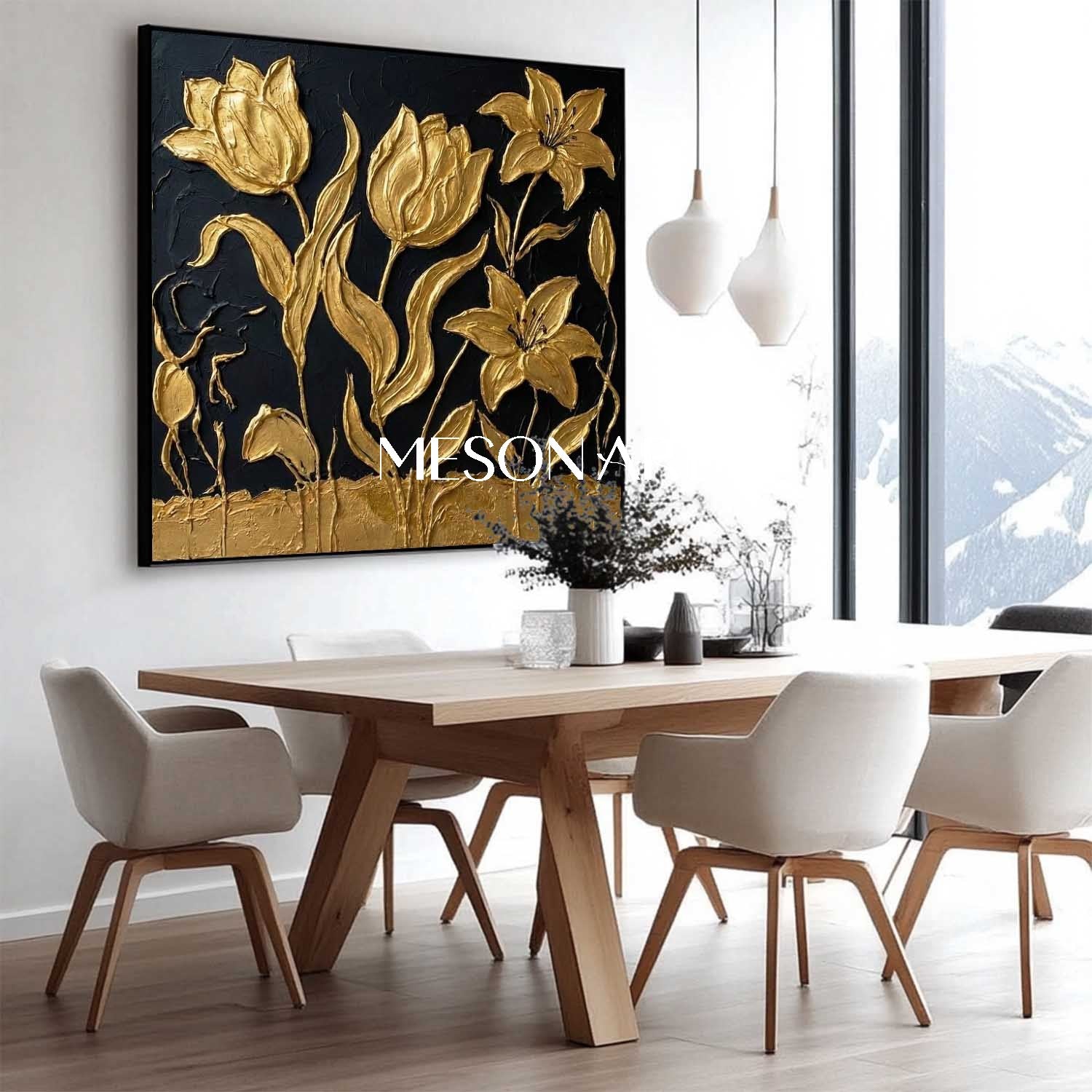 Handmade Black And Gold Tulip Oil Painting Luxury Canvas Painting