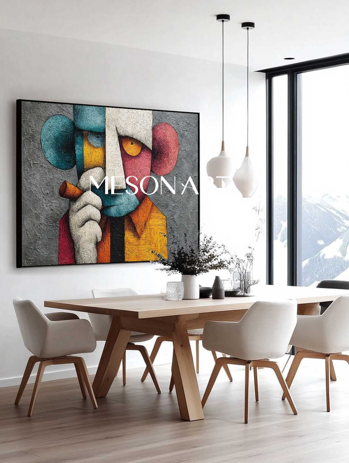 Large Modern man smoking a cigar abstract texture canvas wall art Man smoking a cigar pop abstract art