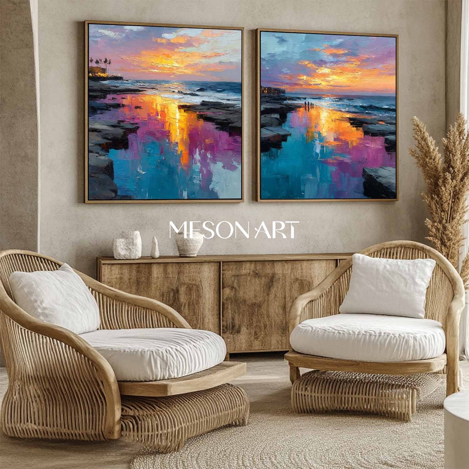 Beach Wall Art Set of 2 Summer Beach Decor Waves Crashing Painting ocean printing for beach house