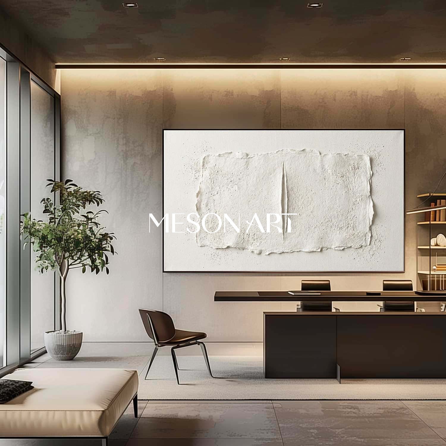 Large Floating Abstract Plaster Art, Textured Canvas For Home Office, Wabi-Sabi Wall Painting Decor