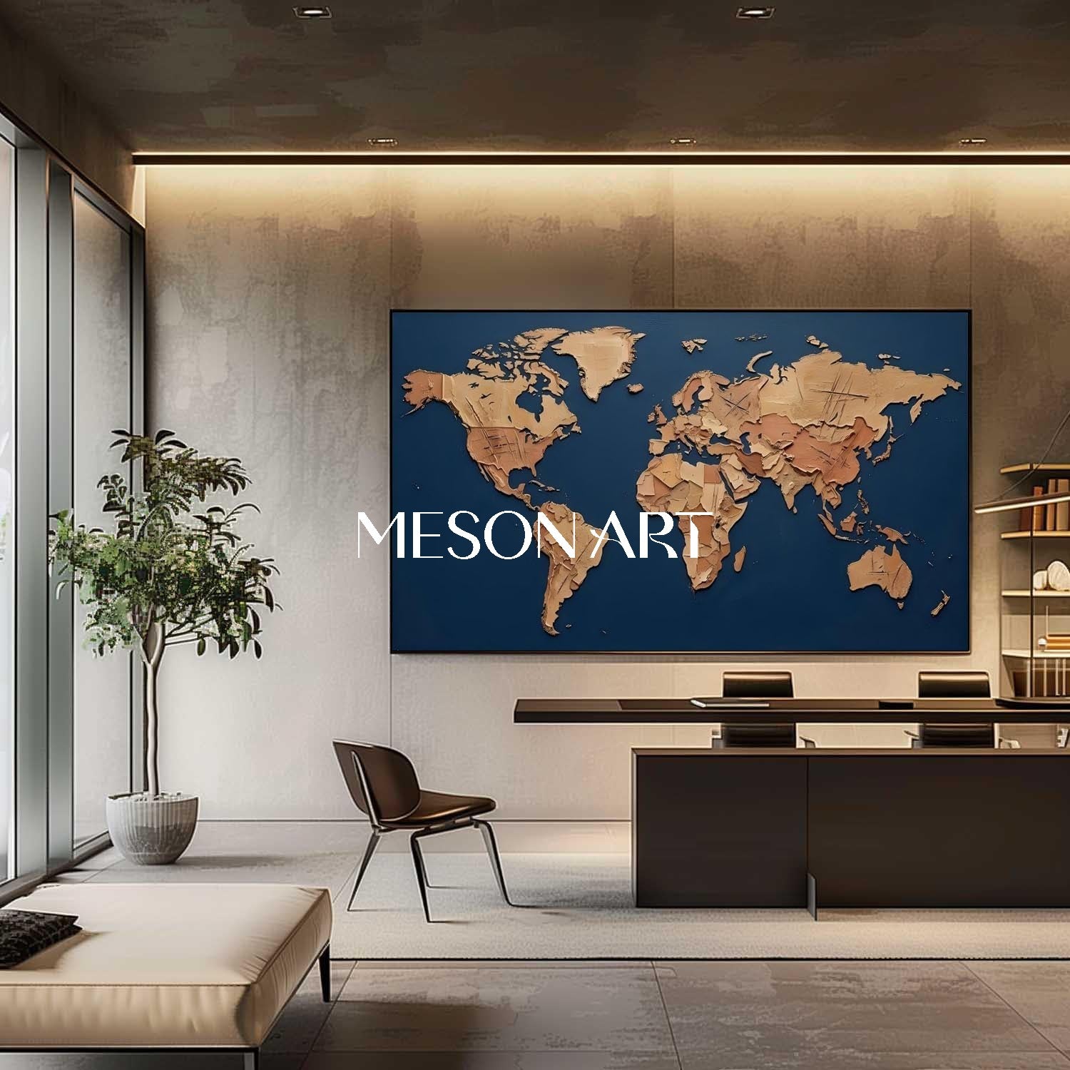 Textured World Minimalist Map Wall Decor Sculptural World Map Wall Painting