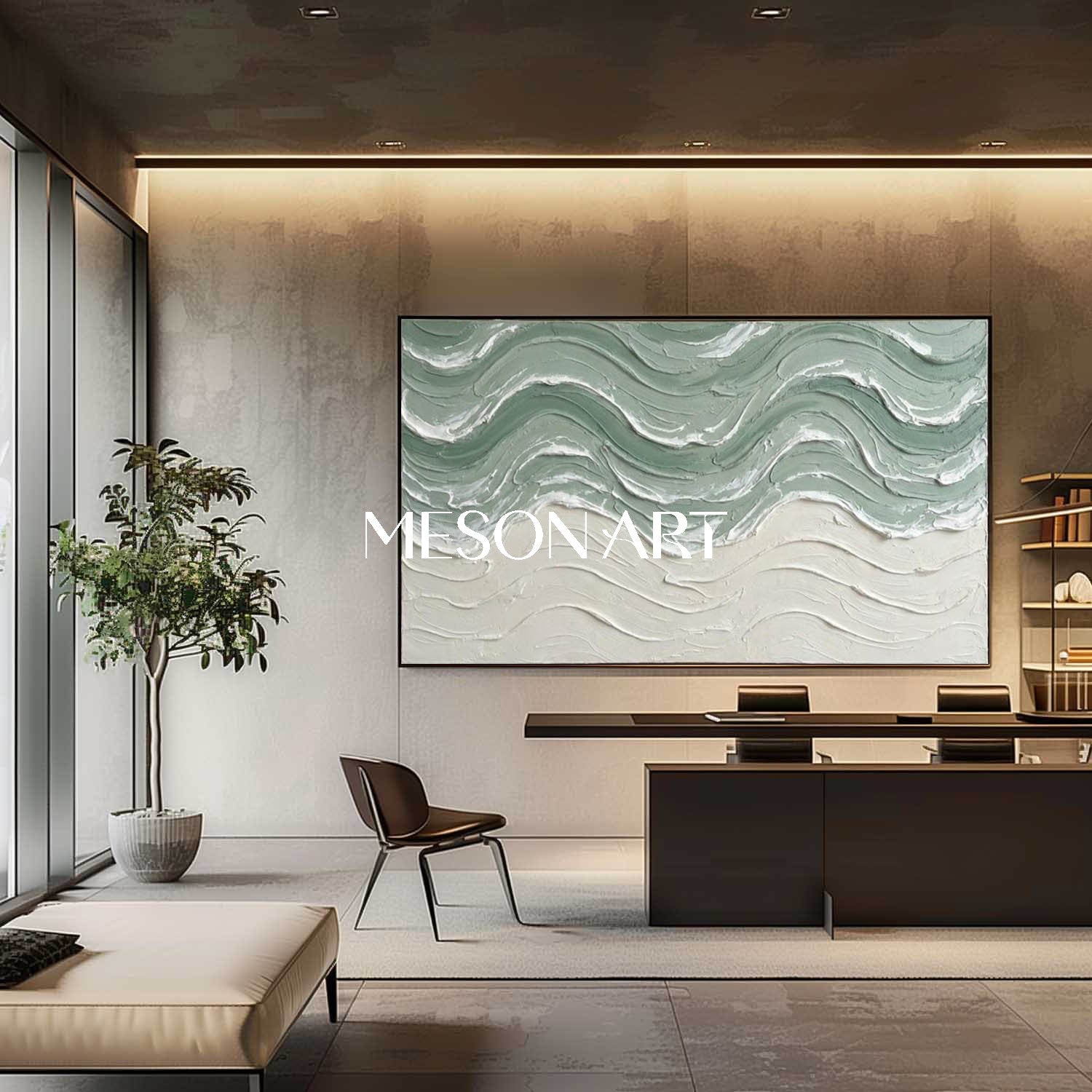 Overlapping White And Beige Wave Painting Abstract Interior Design Wall Decor