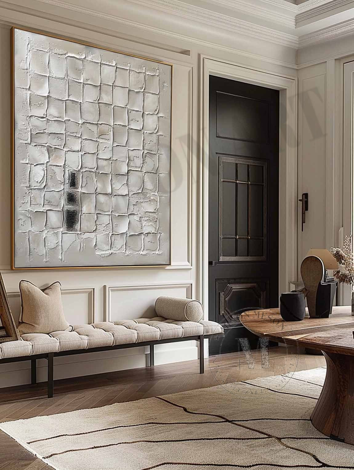 3D White Plaster Texture Painting White Minimalist Abstract Canvas Wall Art for Sale