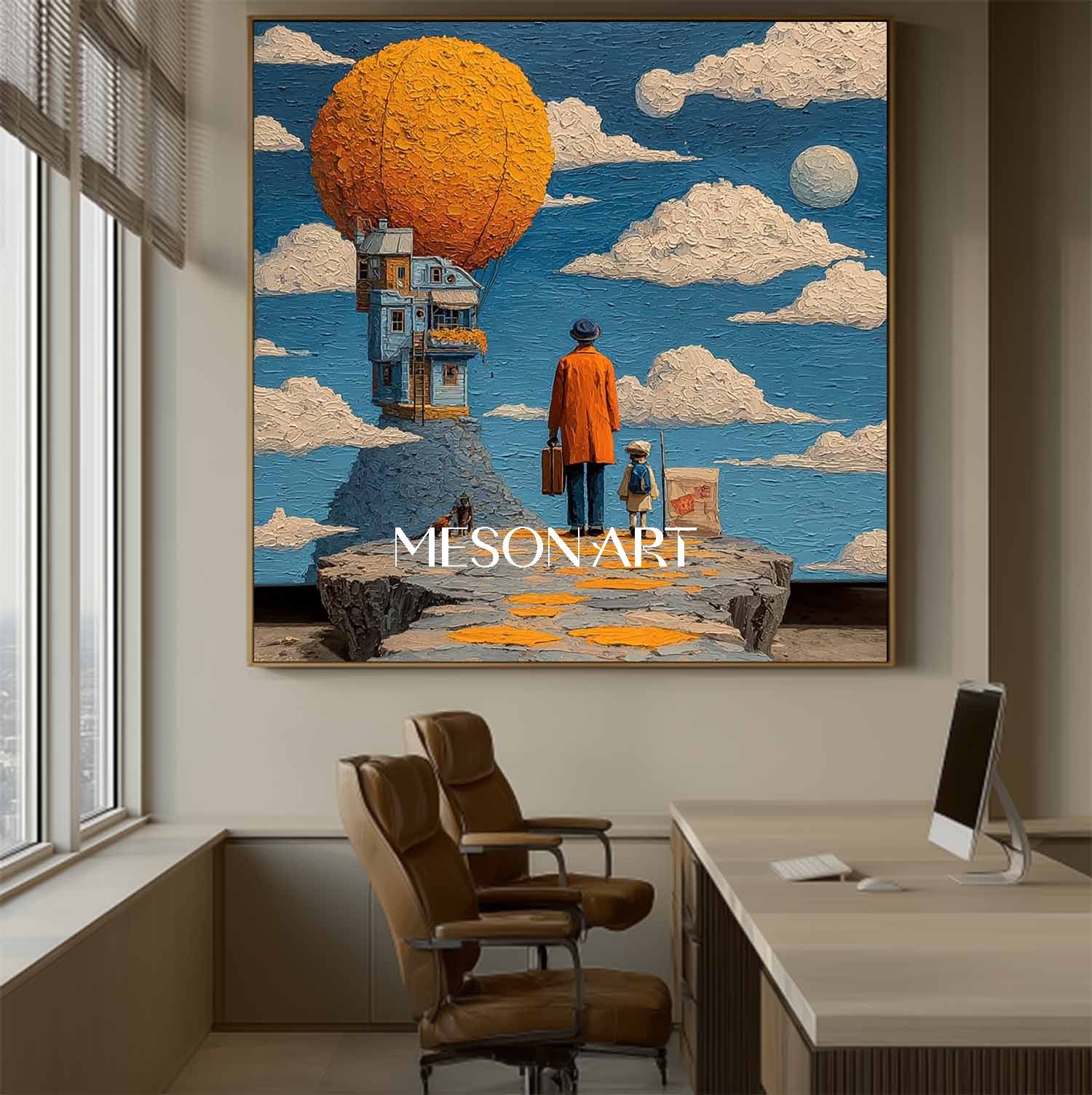 Sky House Dream Surreal Abstract Art Large Textured Painting Entryway