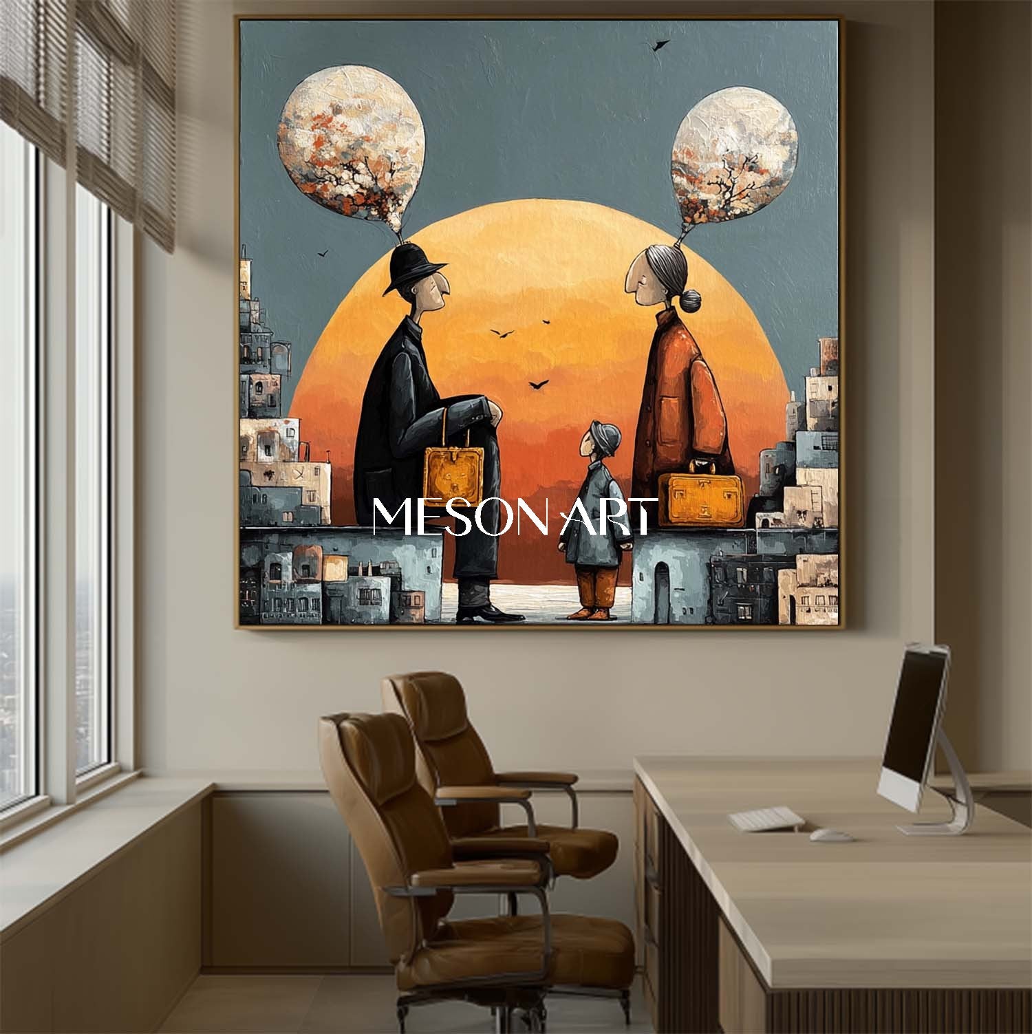 Oversized Orange Surrealist Wall Art Thought Balloons Canvas Entryway