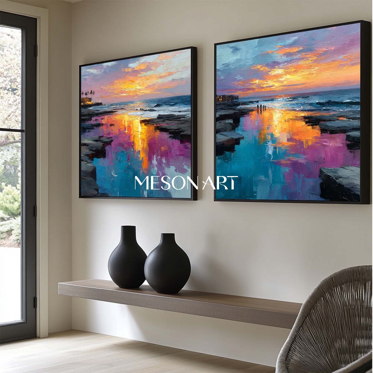 Beach Wall Art Set of 2 Summer Beach Decor Waves Crashing Painting ocean printing for beach house