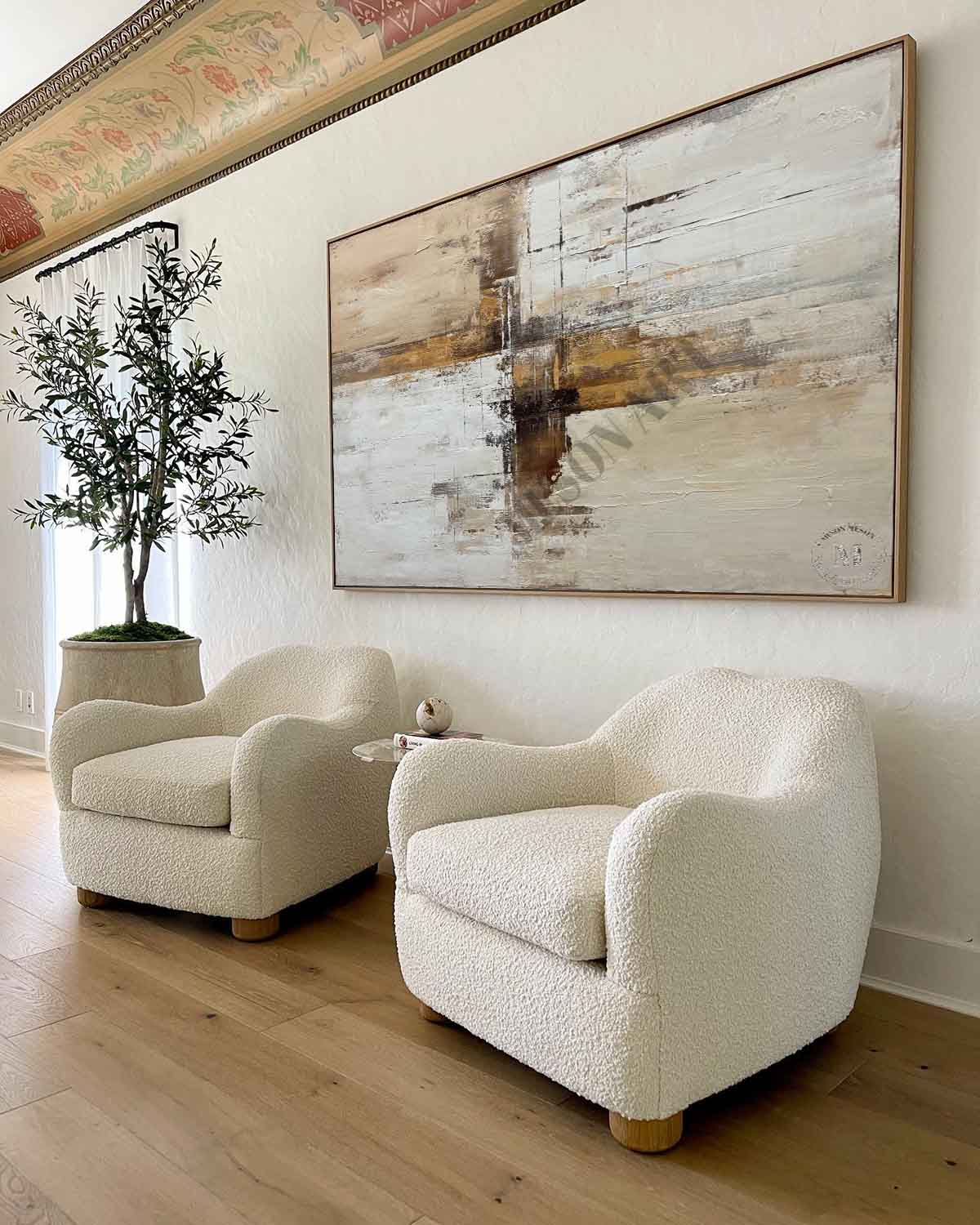 Large Beige and Brown Minimalist Abstract Art Canvas for Sale Wabi Sabi Wall Art Decor