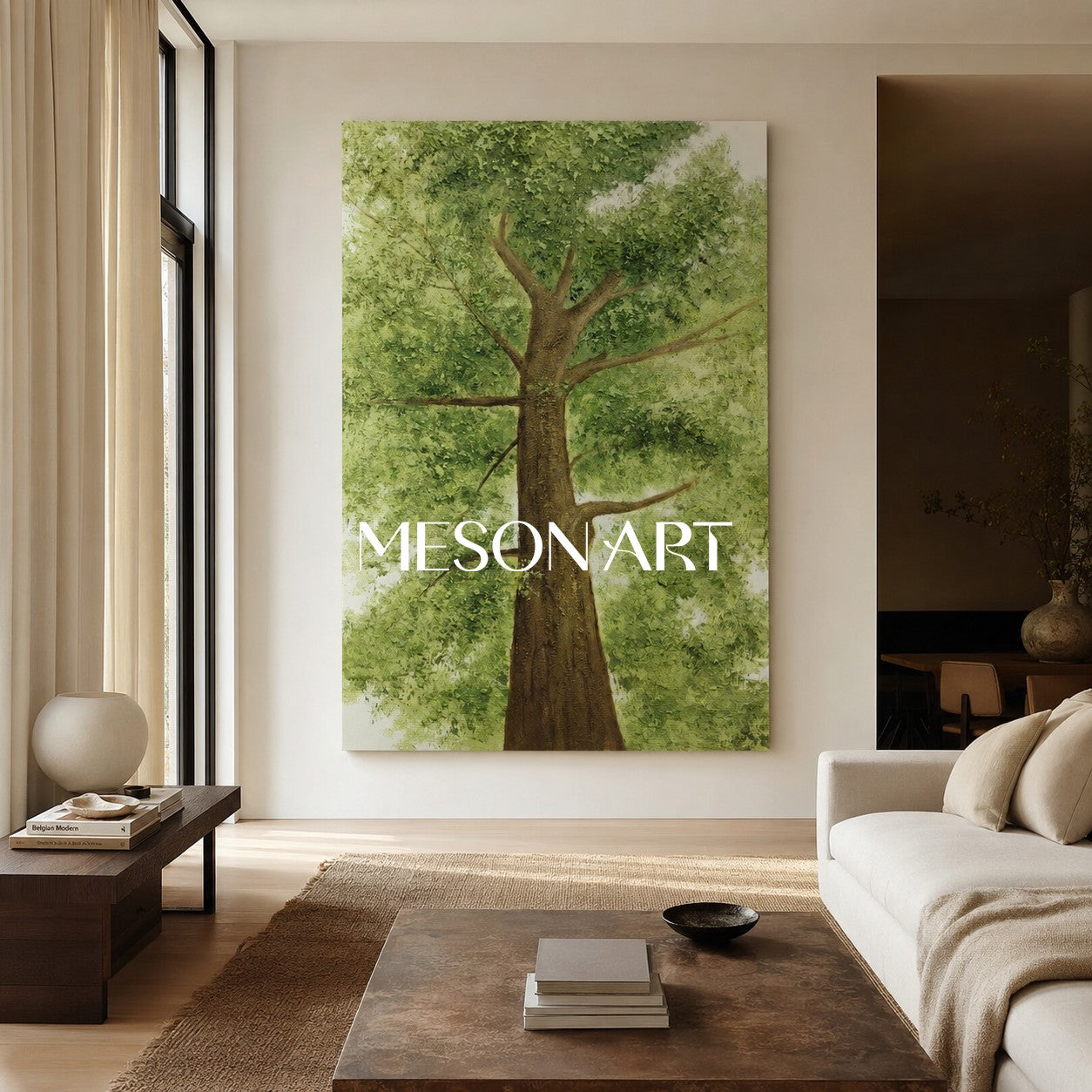 Big Green Tree Art on Canvas Green Textured Big Tree Canvas Painting Green Big Tree Wall Art