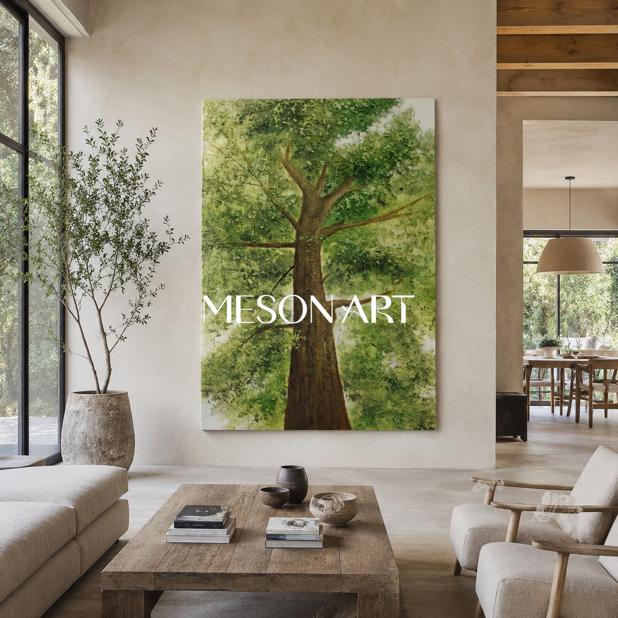 Big Green Tree Art on Canvas Green Textured Big Tree Canvas Painting Green Big Tree Wall Art