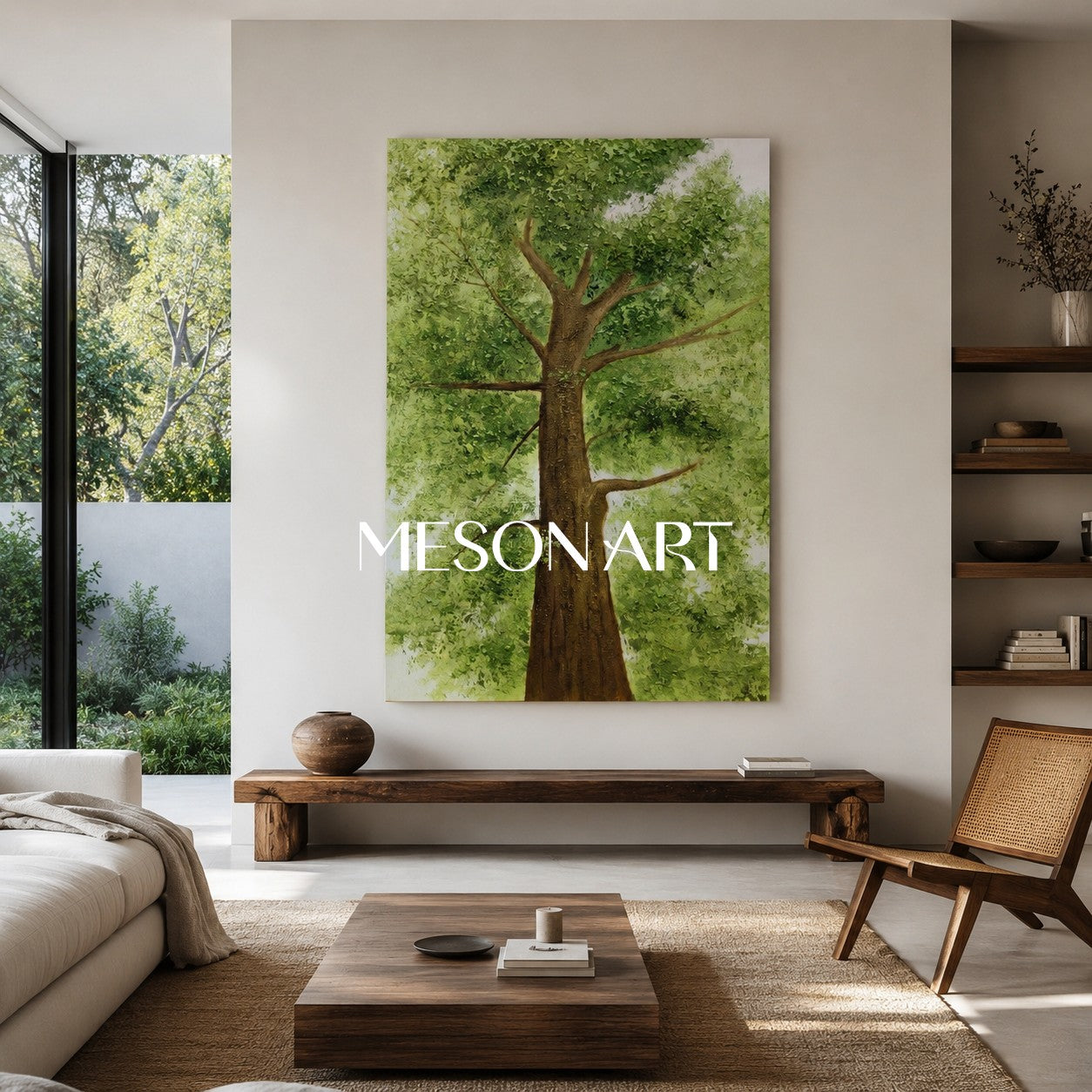 Big Green Tree Art on Canvas Green Textured Big Tree Canvas Painting Green Big Tree Wall Art