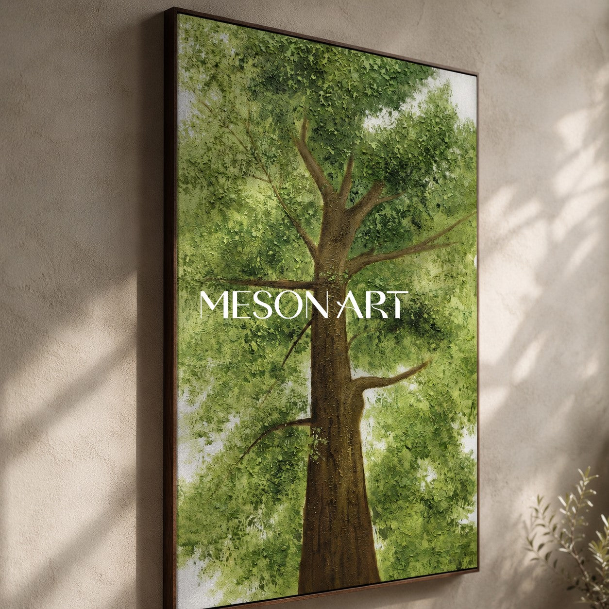 Big Green Tree Art on Canvas Green Textured Big Tree Canvas Painting Green Big Tree Wall Art