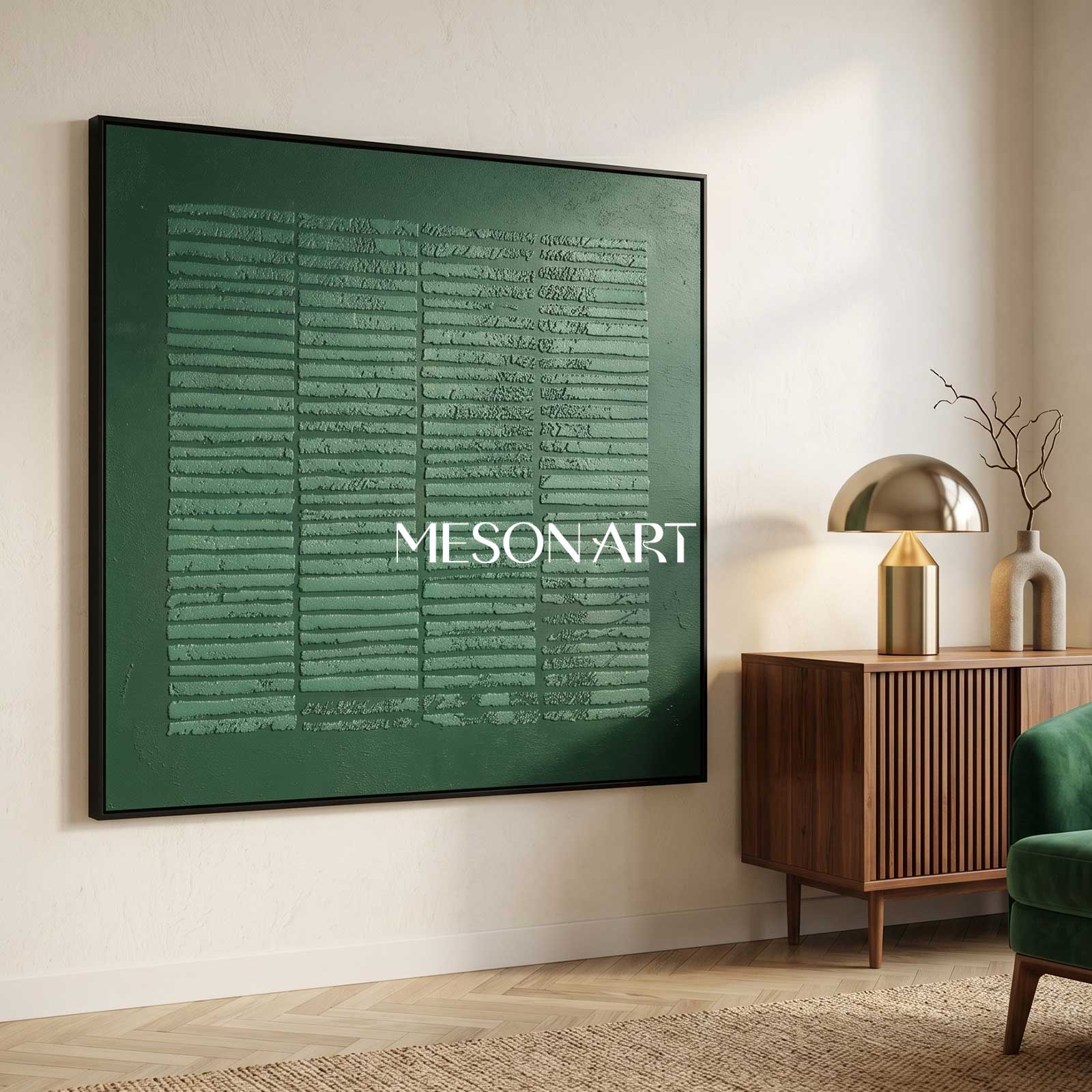 Wabi Sabi Wall Art 3D Dark Green Abstract Art Canvas Dark Green Painting Minimalist Painting 3D Texture Wall Art Dark Green Wall Art