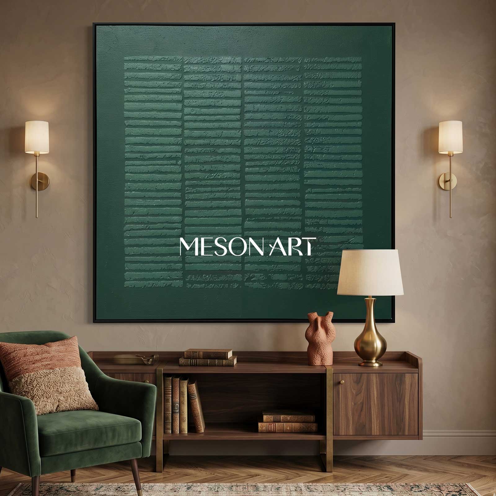 Wabi Sabi Wall Art 3D Dark Green Abstract Art Canvas Dark Green Painting Minimalist Painting 3D Texture Wall Art Dark Green Wall Art