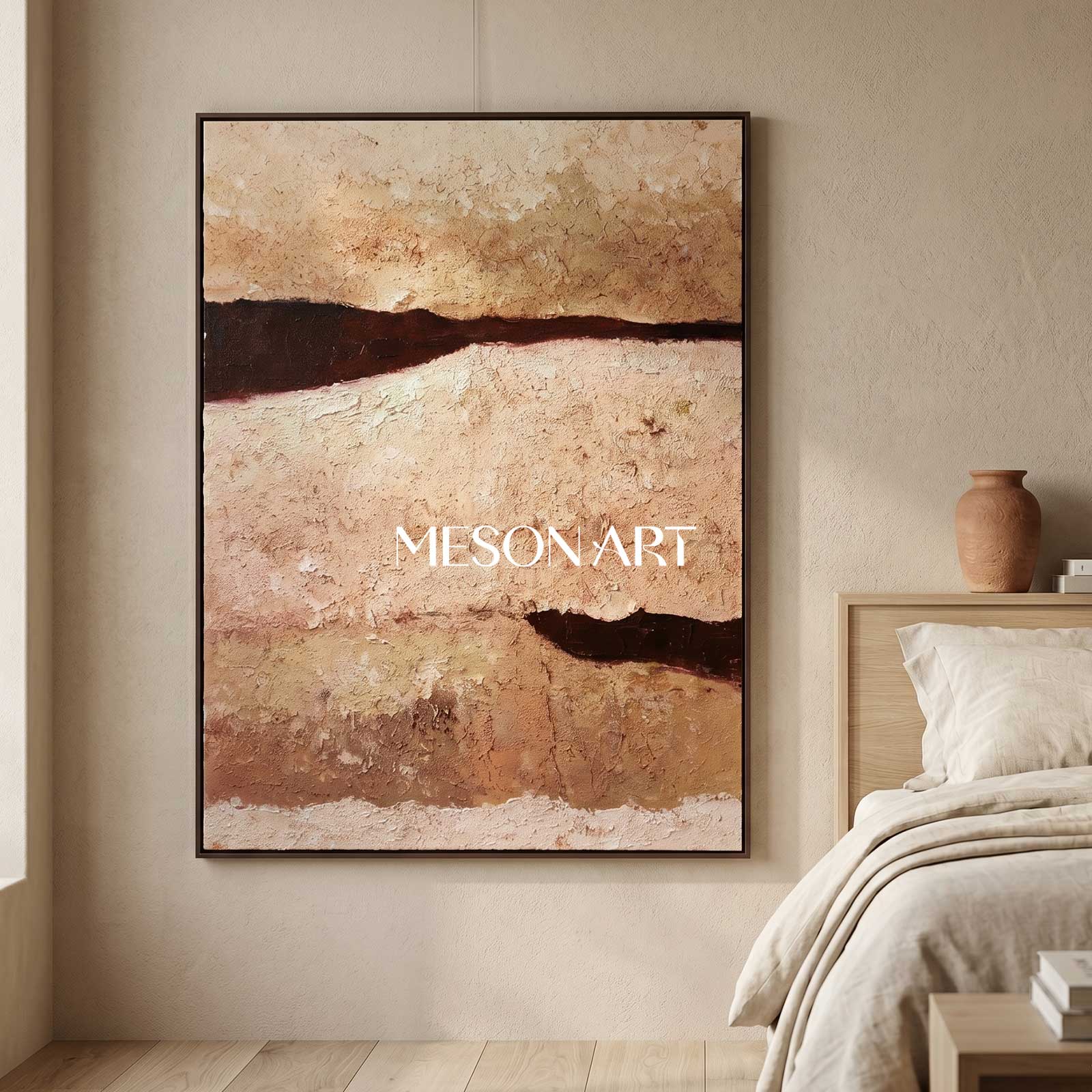 Large Brown 3D Minimalist abstract Art Brown 3D Texture Painting Wabi-Sabi Wall Art 3D Plaster Art