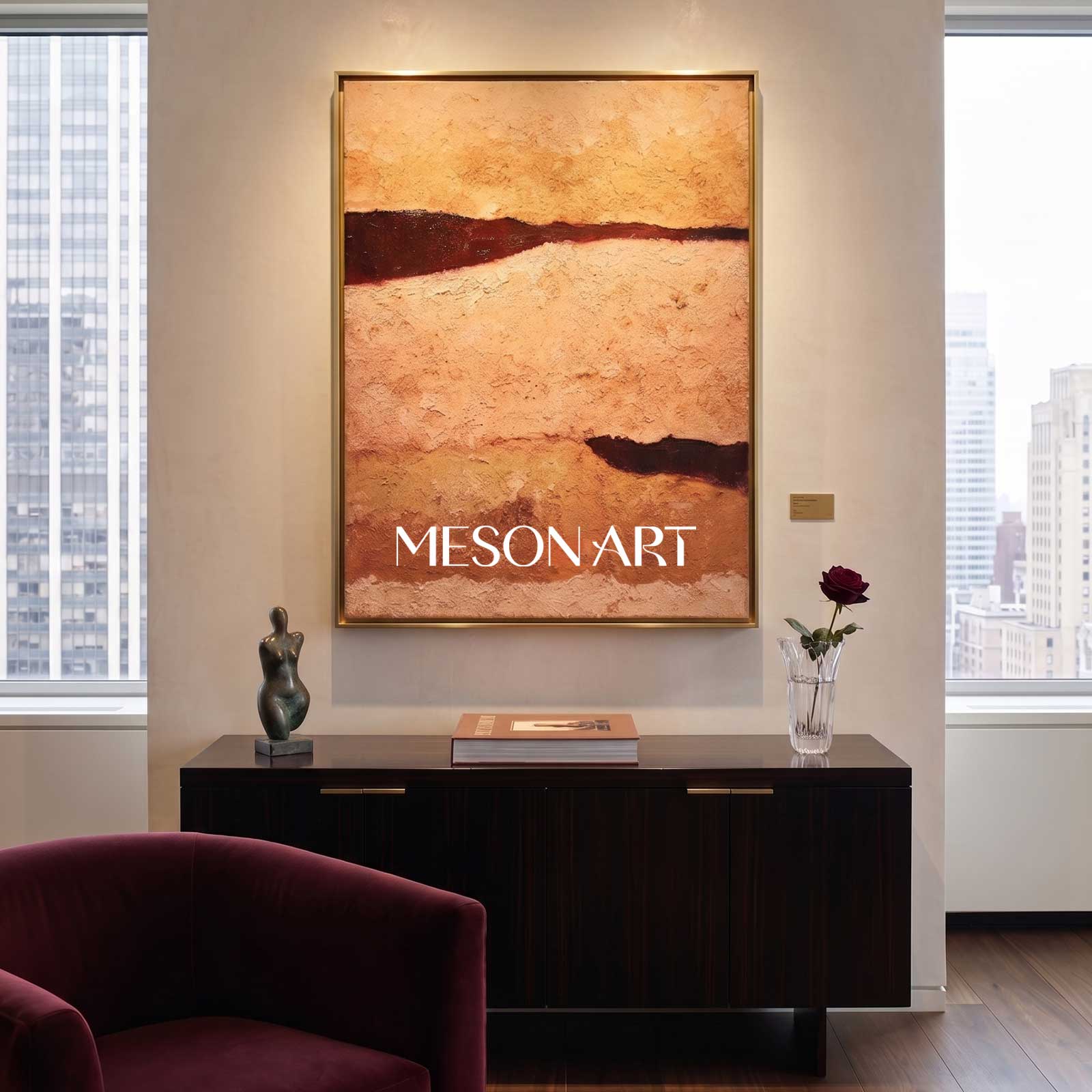 Large Brown 3D Minimalist abstract Art Brown 3D Texture Painting Wabi-Sabi Wall Art 3D Plaster Art