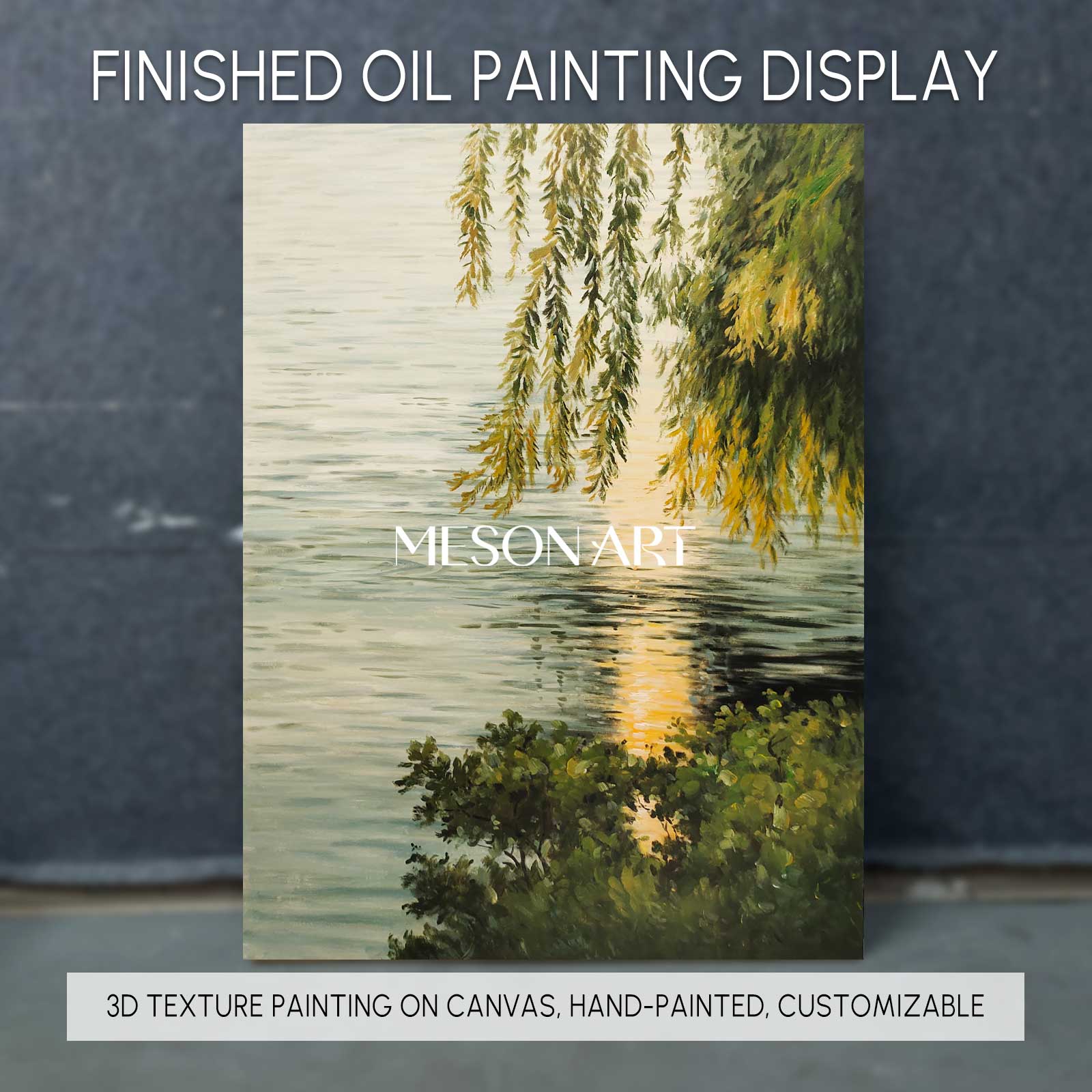 Lakeside Green Leaves Landscape Oil Painting Original Landscape Canvas Art Green Landscape Wall Art