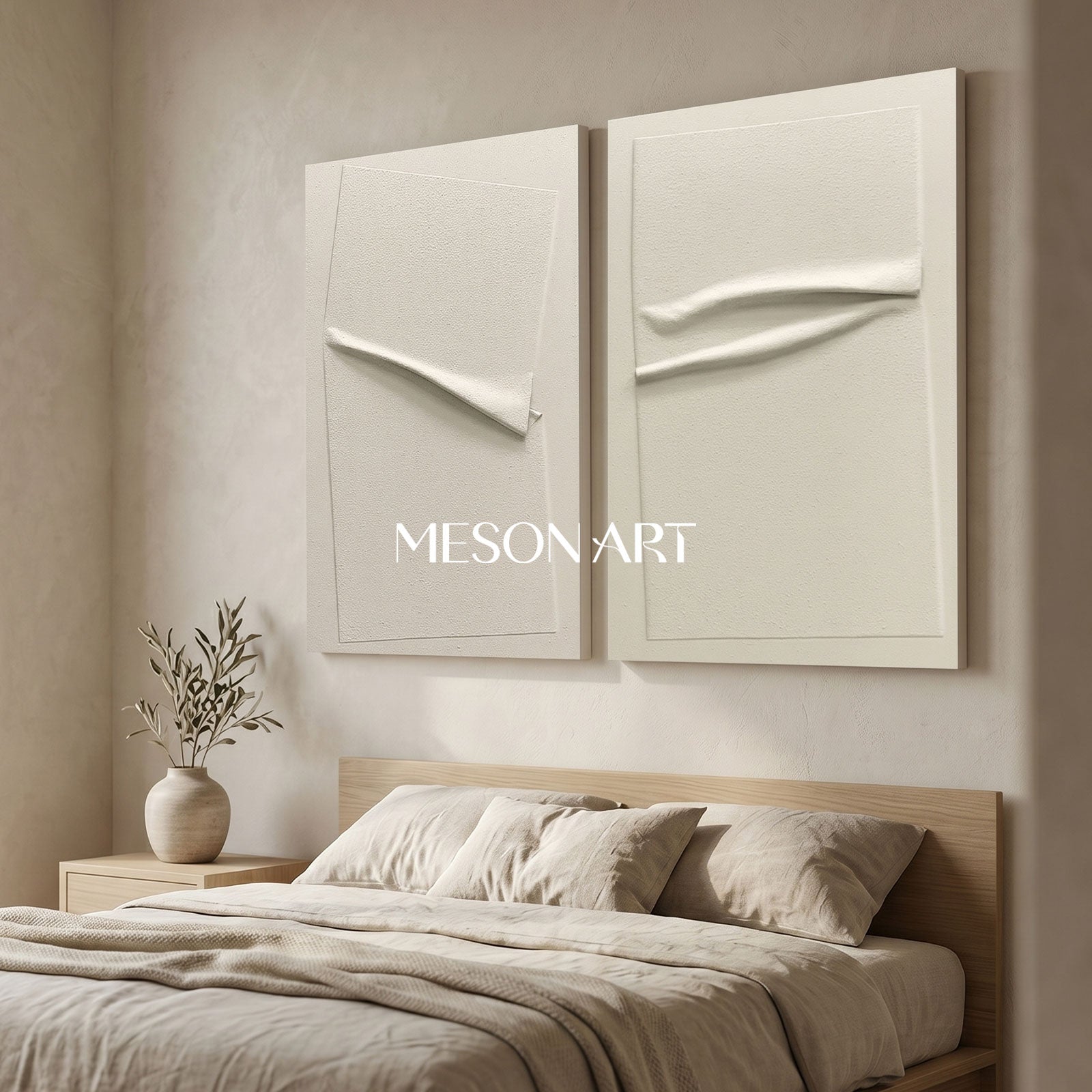 Minimalist 3D Abstract Painting Set of 2 Wabi-Sabi Wall Art Set of 2 Plaster Artwork on Canvas Set of 2