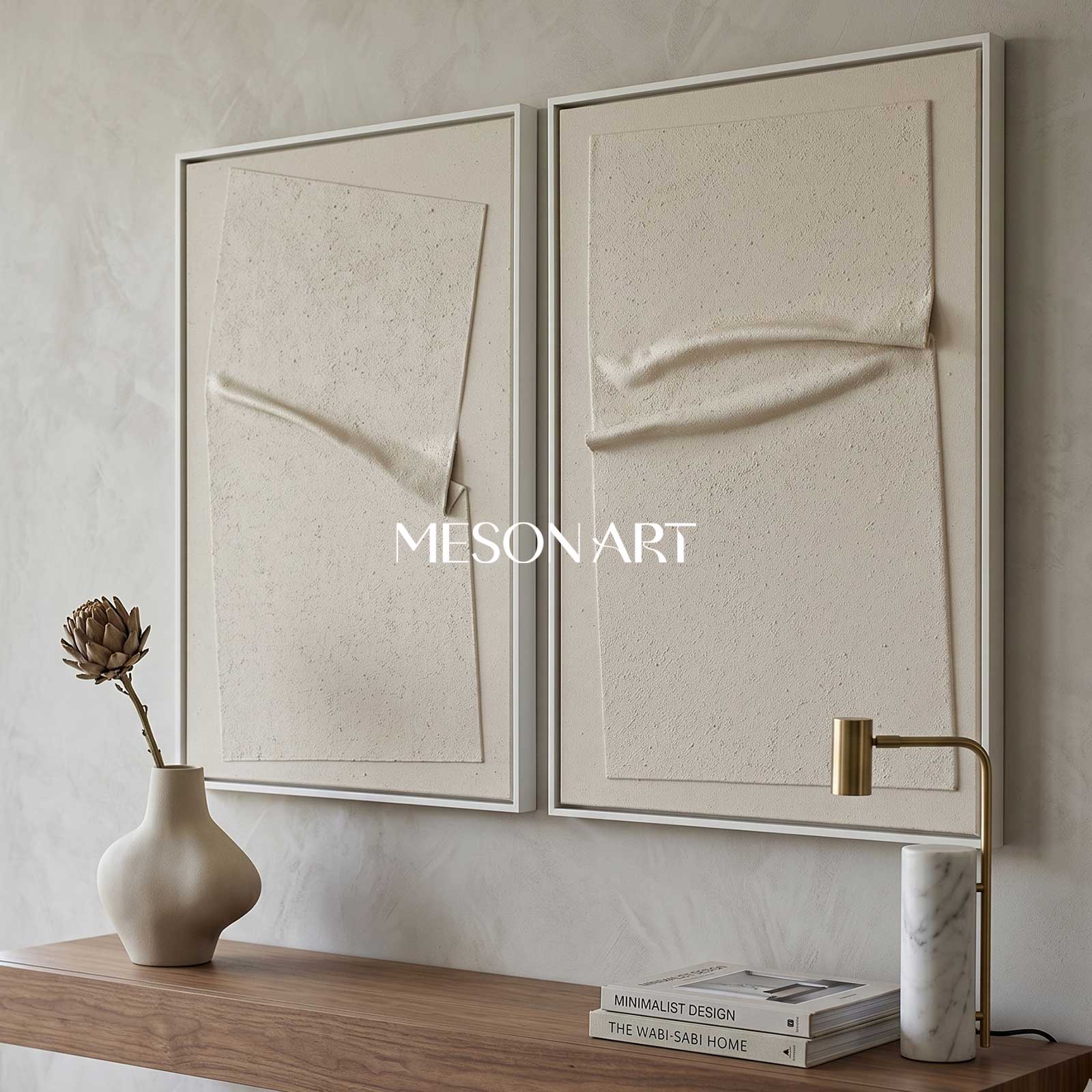 Minimalist 3D Abstract Painting Set of 2 Wabi-Sabi Wall Art Set of 2 Plaster Artwork on Canvas Set of 2