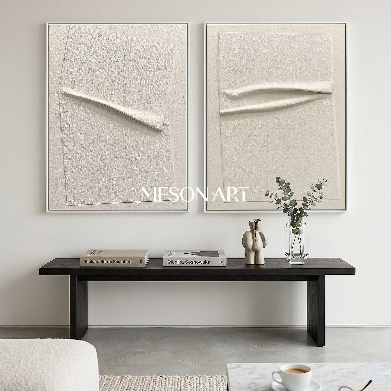 Minimalist 3D Abstract Painting Set of 2 Wabi-Sabi Wall Art Set of 2 Plaster Artwork on Canvas Set of 2