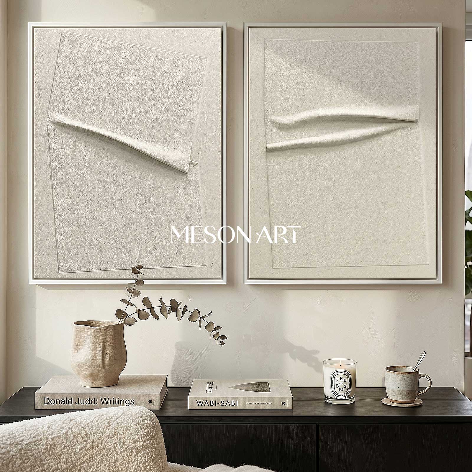 Minimalist 3D Abstract Painting Set of 2 Wabi-Sabi Wall Art Set of 2 Plaster Artwork on Canvas Set of 2