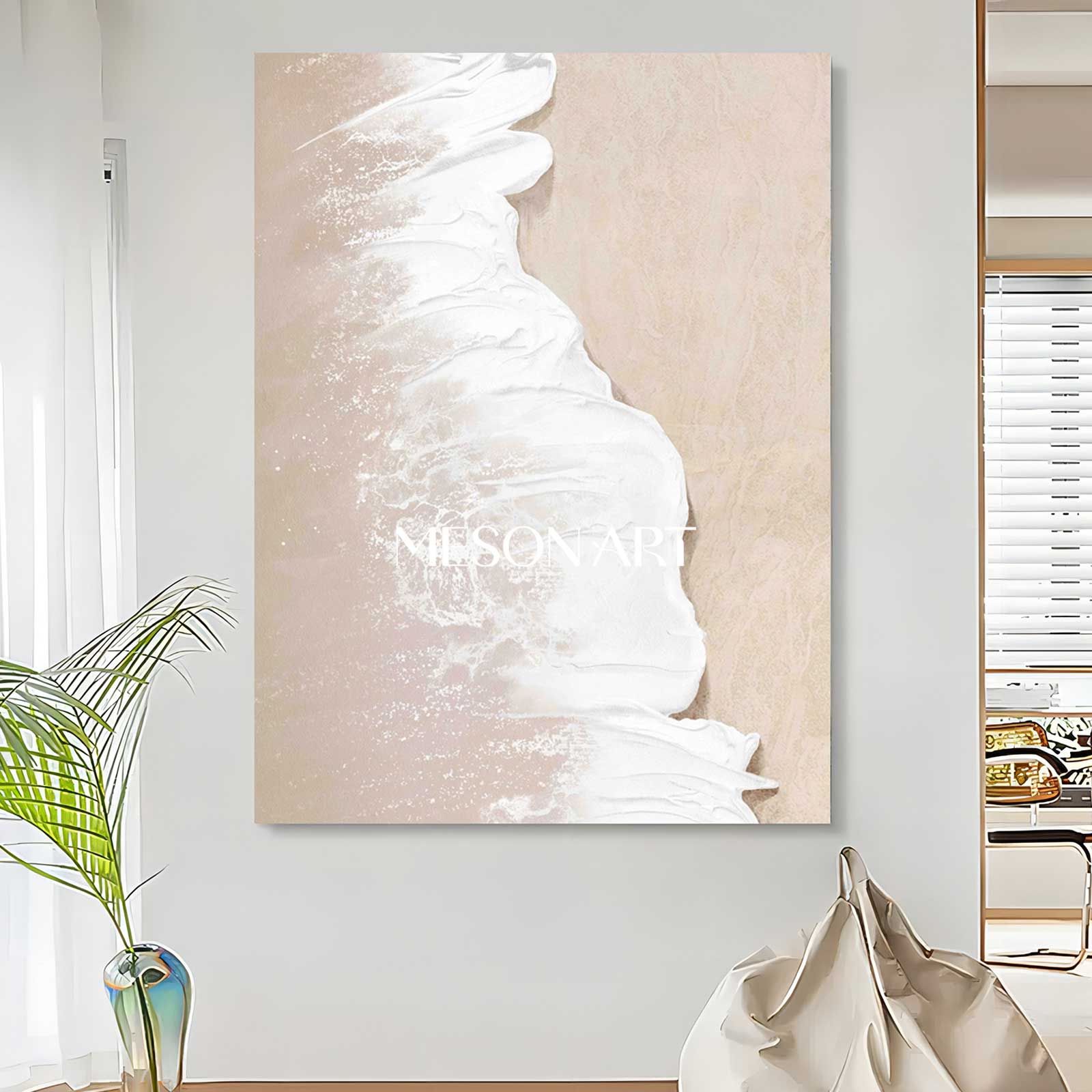 White 3D Ocean Waves Painting White 3D Plaster Art White 3D Texture Wall Painting Minimalist Art