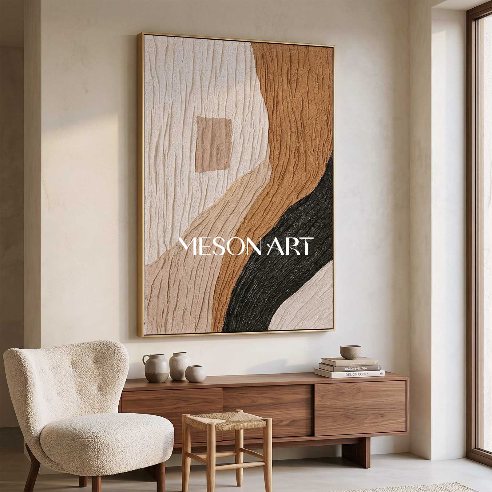 3D Plaster Art Brown 3d Textured Abstract Painting 3D Minimalism Abstract Art Plaster Wall Art