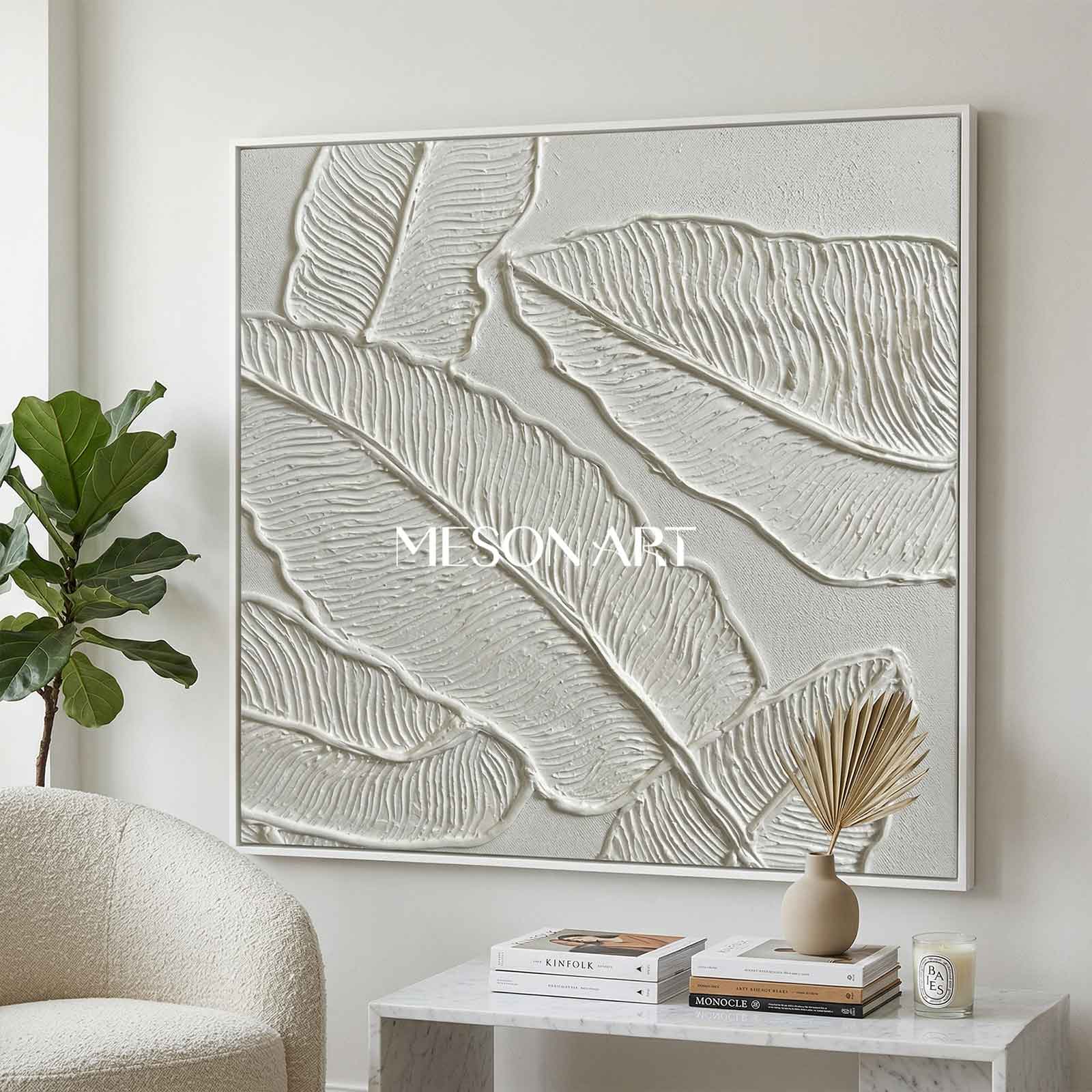 White Plaster Wall Art Textured Acrylic Abstract Painting 3D Minimalist Canvas Art